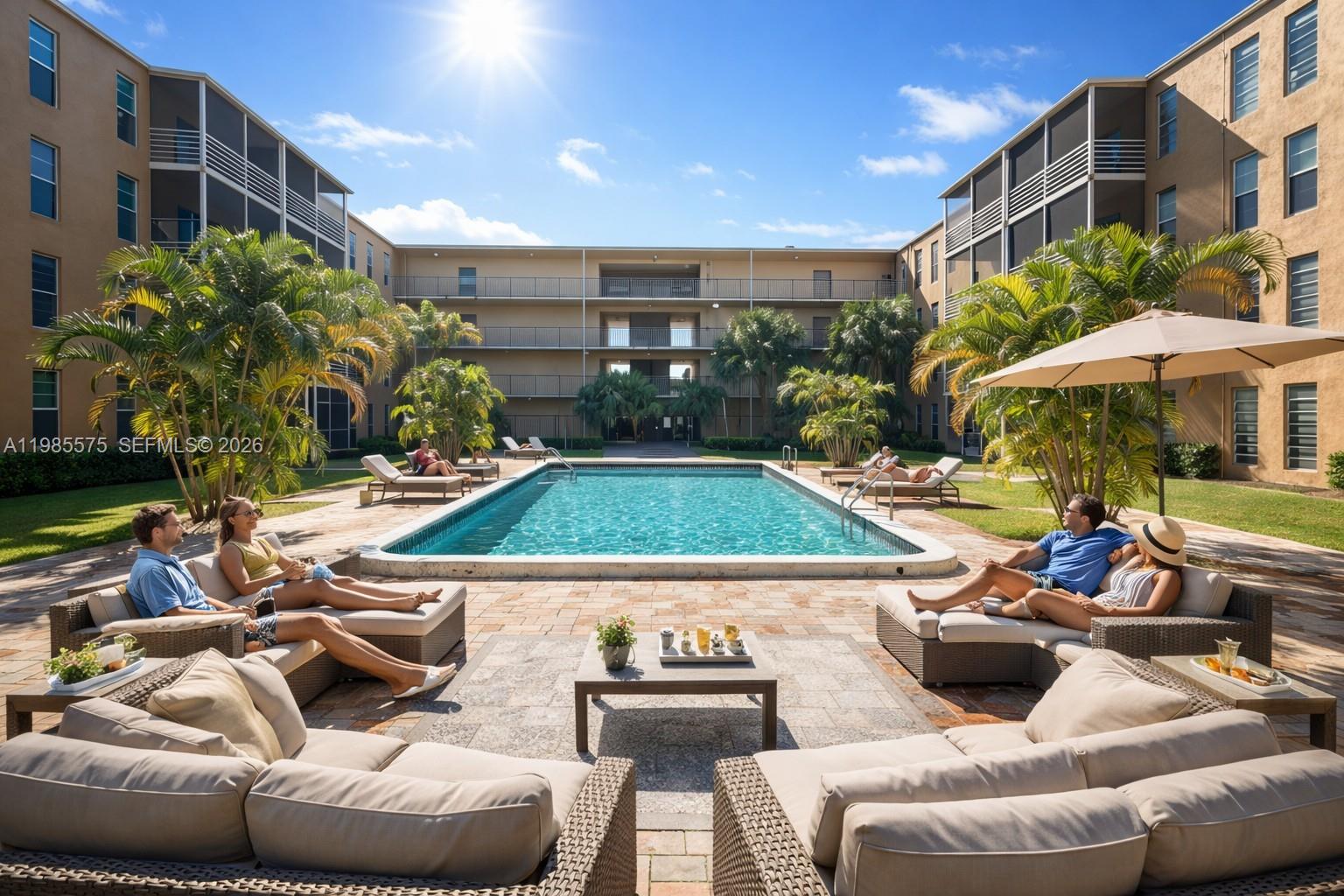 SELLER FINANCING! Spacious 1BR/1BA condo offering approximately 850 sq ft in the gated community of Town Square. This well-maintained unit features a large floor plan, tile flooring throughout, and A/C replaced in early 2020. Enjoy abundant storage space, including a large walk-in closet, plus an enclosed screened patio overlooking natural green space. Community amenities include secured entrance, clubhouse, pool, and laundry room on each floor. Water and trash included. A must-see opportunity.