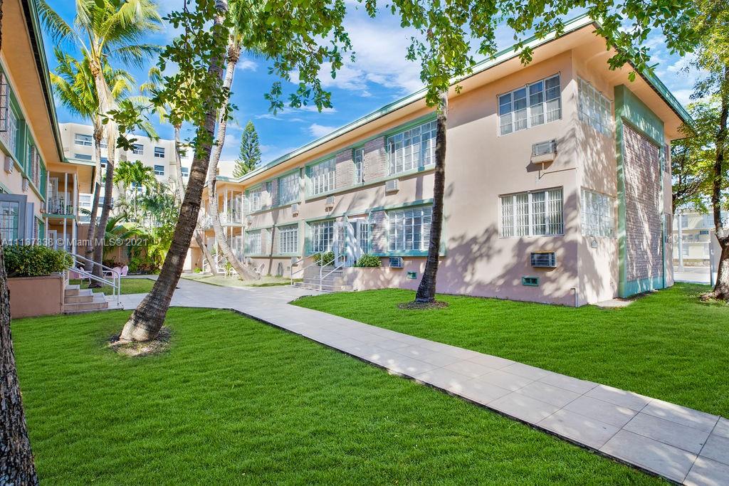 This North Beach Multifamily, located in the green zoned area of the city of Miami Beach Short-term rental apt limitations map. This Property is comprised of 21 apartment units, spread over two separate buildings: featuring 8 one-bedroom apartments, 8 two-bedroom apartments and 5 studio apartments. It was constructed in 1948, This unique property has a striking Art Deco architectural style popular in Miami Beach. Every unit includes AC wall unit, brand-new stainless-steel appliances, fully furnished & equipped. A shared common coin laundry room in the back of the property, and an open parking lot with 14 parking spaces and 2 handicap spaces.