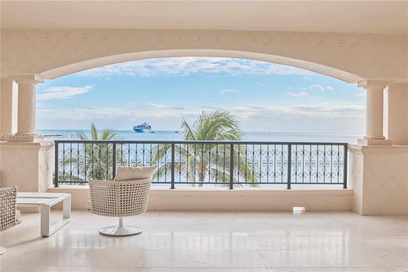Experience Fisher Island living at its finest in this exquisite RARE 4th floor Oceanside fully furnished direct ocean front unit, in one of the newly renovated buildings on the island. Walk up to the impeccable courtyard or peruse the sandy mile-long beach steps away overlooking the Atlantic Ocean skyline. Completely renovated unit with the finest finishes. The unit showcases 3 bedrooms/3 bathrooms w/ marble flooring throughout. All new Miele appliances, furnished with Poliform custom furniture, as well as Poliform custom kitchen. This impeccable unit features a large size terrace overlooking the city and stunning ocean views. 2 assigned garaged parking spaces, 1 golf cart with parking space, and a large storage unit! SEE NOW BEFORE IT'S TOO LATE!