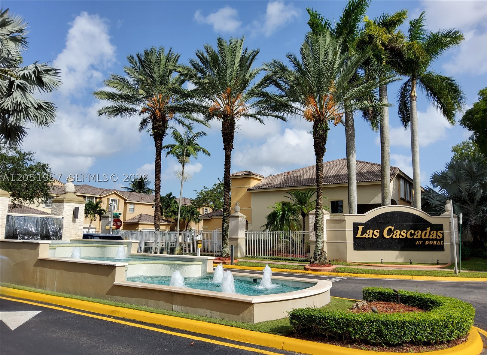 Beautiful and spacious townhouse in Las Cascadas at Doral. 3 bedrooms, 2.5 bath, family, formal dining room, living room, 2 car garage, driveway for 2 additional cars, nice patio. High ceiling, first floor tile, second level and stairs laminate. Community pool. Gated, controlled access. Easy to show. Call for appointment.