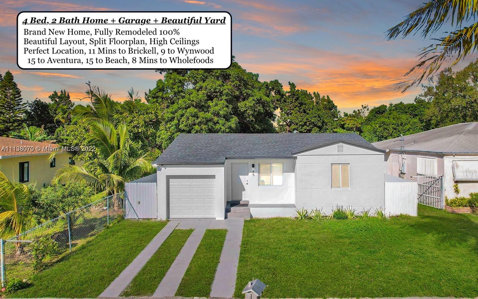 ABSOLUTELY GORGEOUS and COMPLETELY REMODELED HOME in Miami near Barry University. High Ceilings, Bright Natural Light, Open Floorplan. Truly Incredible Home, Each Detail done w/ Excellence. Brand New Fence, HUGE LOT with COMPLETE PRIVACY. ENDLESS UPDATES: Roof, AC, New Plumbing, Electric, Baths, Floors, Appliances, Bathrooms, ALL IMPACT WINDOWS AND DOORS... NEW EVERYTHING!!! Be the first to live here! Beautiful split floorplan with open flow, 2 Living Rooms, Separate Laundry Room w/ HUGE pantry, DON'T MISS FULL 1 CAR GARAGE FOR EXTRA STORAGE. Take walks to Lovely Barry University, Security driving by the area is a huge plus! Perfect Location: 9 Mins to Wynwood / Miami Design, 11 Mins to Brickell, 8 to Whole Foods, 14 Mins to Beach and 15 Mins to Airport + Aventura Mall. Easy to Show