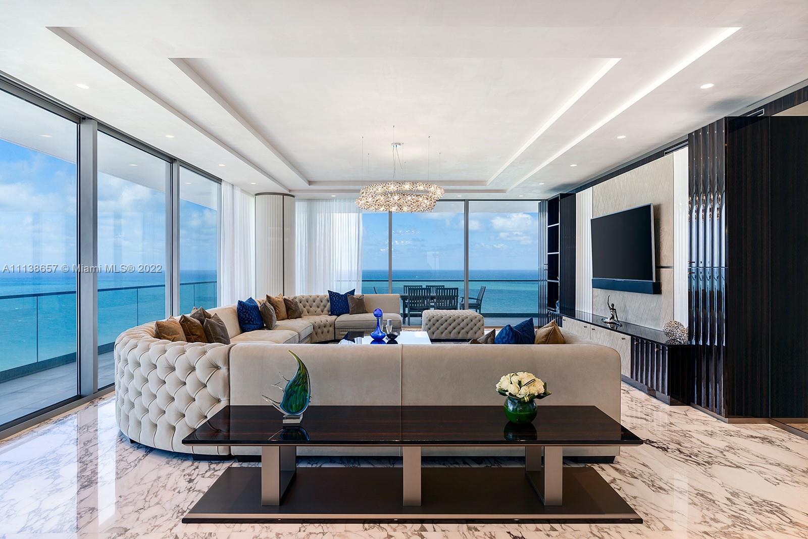 Step Inside With Me! A depiction of Italian artistry with dazzling design captures the eye at every turn in this Minotti-Furnished show home. This coveted high floor corner 01 line offers unobstructed views of the Ocean and the Miami Skyline. With custom materials imported from Europe - Onyx, Marble, Leathers, Venetian Plaster, Millwork - this is Oceana's finest. The reinvented floor plan features 3 beds + office, 4.5 Baths, and over 4,000 SF of dramatic interiors. The primary suite makes a statement with its slabs of onyx and glamorous dressing area. Natural light abounds throughout, including in the sleek Gaggenau kitchen. Relax and entertain from 1,300SF of terraces. Call Bal Harbour home from its top address with resort amenities: tennis, restaurant, library, playroom, cabanas, & Spa.