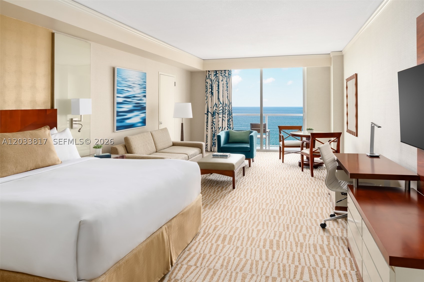 Great flexible ownership with direct ocean view and direct beach access. Junior Suite with King size bed, pull out sofa, kichinette, owners closet, washer and dryer in the unit Possibility to enroll in Hotel Program with owner maitaining 5 weeks a year for own use. Ideal for people coming to Miami frequently and enjoying a 5 star amenities like pool, fitness center, spa, restaurants, tennis courts, shops, concierge service and of course direct beach access. Located minutes away from Bal Harbor Shops y Aventura Mall. Convenient valet parking