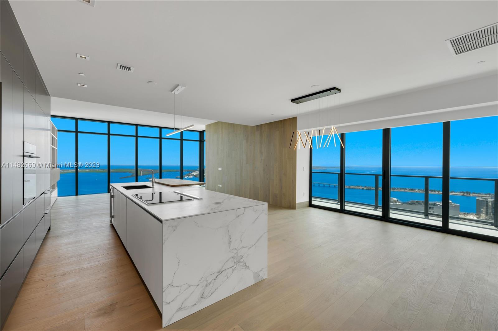 This is hands-down the most stunning apartment on Brickell. This residence has been completely gutted with brand new wood floors, Poliform kitchen cabinetry, Sub Zero and Wolf appliances and spa like bathrooms. Jaw dropping views of the Atlantic Ocean, Biscayne Bay, South Beach, Key Biscayne, south Brickell Av and all the way west to the MIA airport. Echo condominium is one of the newest luxury buildings in Brickell which offers 5-star resort style amenities that include an infinity pool, a bar with food & drinks, a fitness center, in-house chauffeur service, and 24/7 valet service. This unit come with 3 PARKING spots.