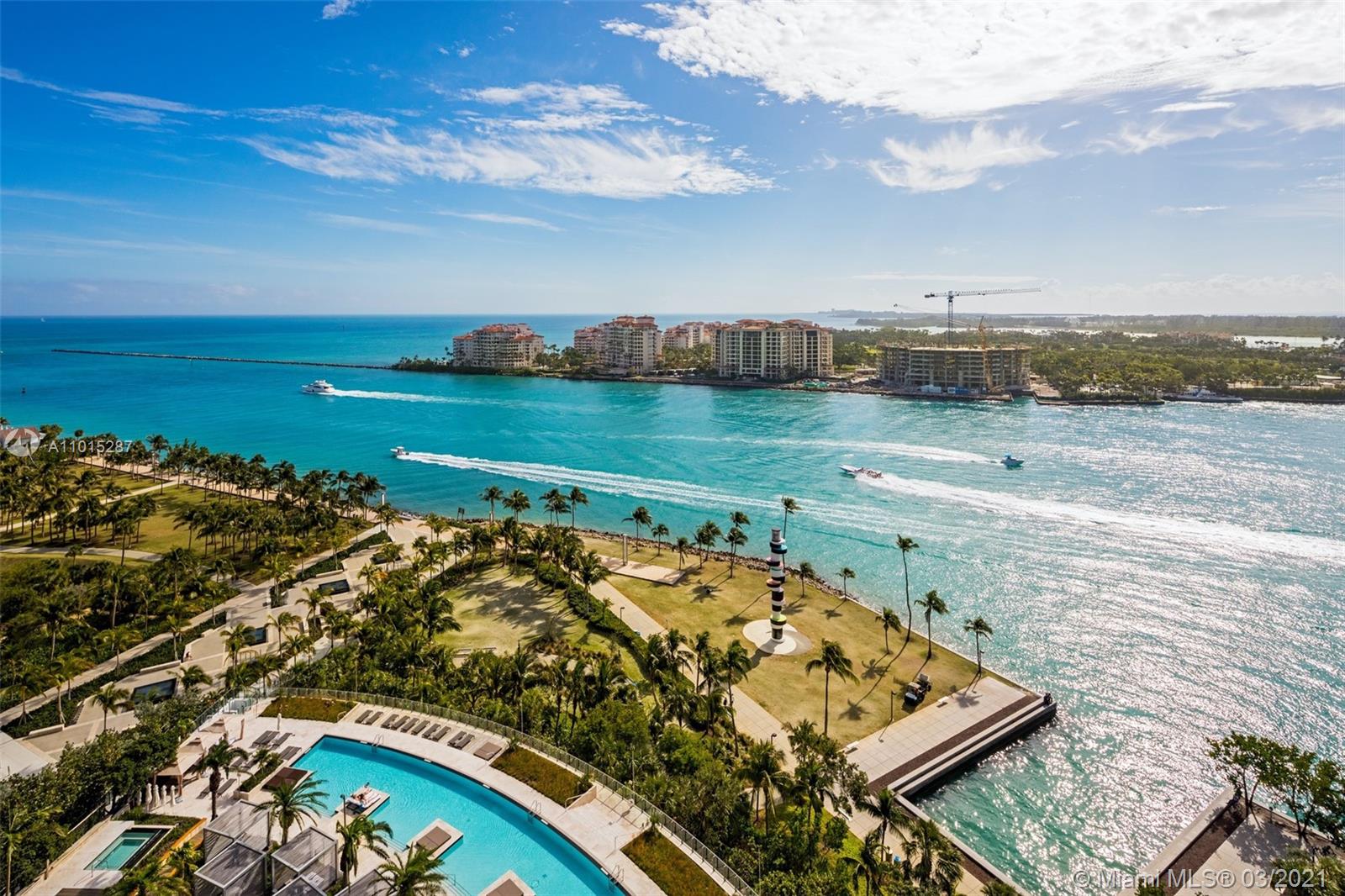 Hyper Exclusive Apogee! 2,744 sq ft of serene unobstructed views of the Atlantic Ocean, Port of Miami, Fisher Island, Miami Skyline & Art Deco SoBe. Private 1,200 sq feet of 11 ft wide balconies encompassing both Southeast and Northeast views featuring summer kitchen. Flow through design giving you both water & city views. All stainless steel chefs kitchen with full-height glass-fronted wine fridge. . 10-feet high Ceilings. Private elevator. A/C 2 car garage & storage unit. Luxurious amenities; an attended resort-style pool, poolside cabanas, full-service concierge service, 24-hour valet parking, spa, and state-of-the-art fitness center.  The most exclusive luxury amenities' in all of South of fifth living.