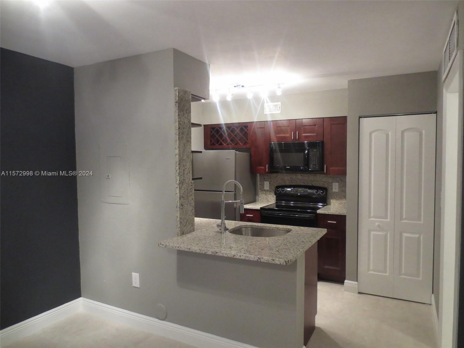 Available Immediately!  1 bedroom 1 bathroom condo that's totally renovated.  Tile floors, Granite countertops, solid wood cabinets, stainless appliances.  Resort style community with 3 pools, gym and tennis courts.  Pets OK.  Owner is flexible with move-in Deposits for tenants with excellent credit.  48 hour association approvals.