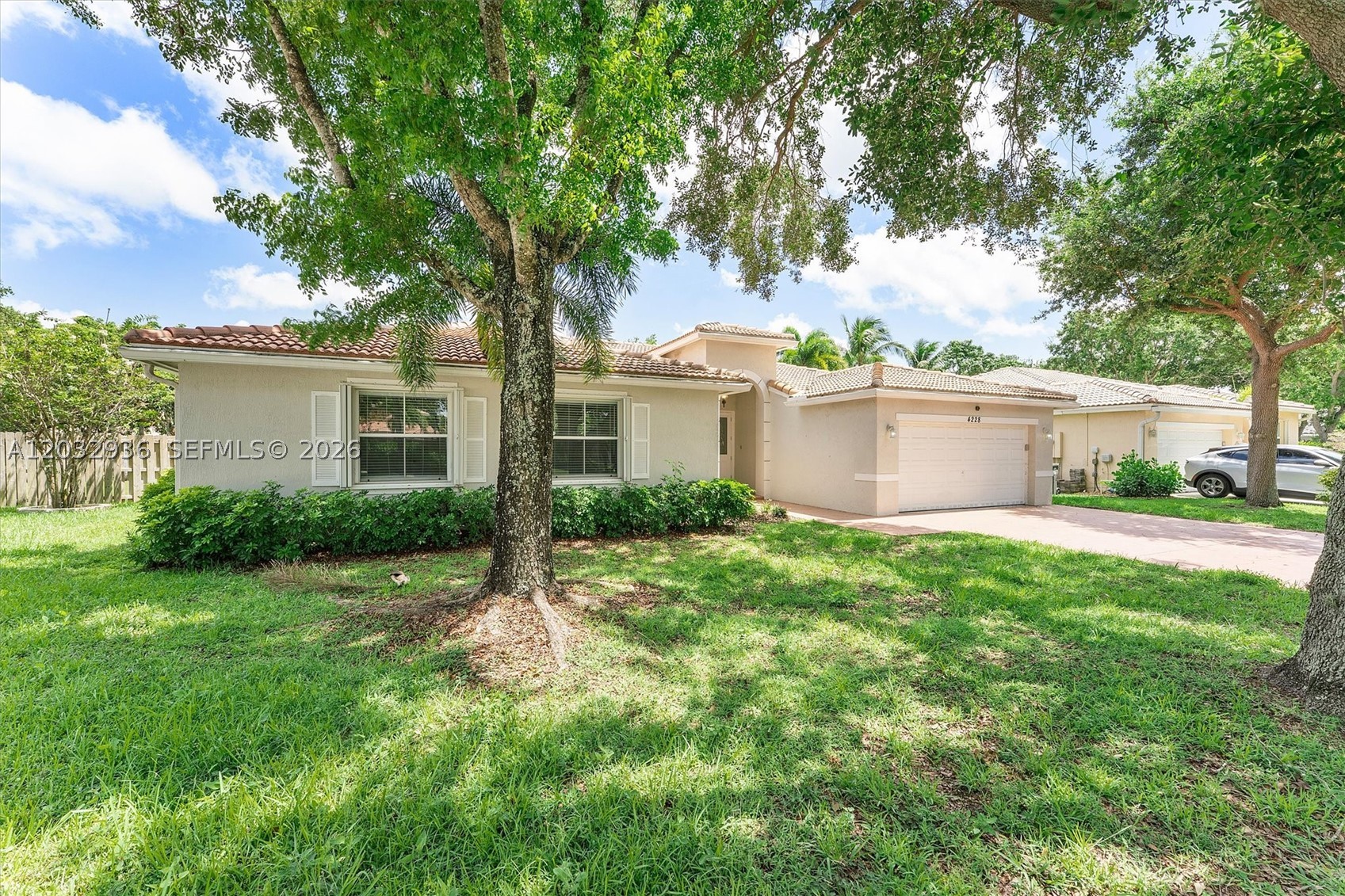 Welcome to this one-story Mediterranean style home offering over 2,400 square feet of living space with 4 bedrooms and 3 bathrooms. Inside, you'll find an open layout enhanced by durable tile flooring throughout and an abundance of natural light streaming through large windows. The private primary suite provides a peaceful retreat with a large en-suite bath featuring dual vanities, a soaking tub, and a separate shower. Three additional bedrooms offer flexibility for family, guests, or a home office. Outside, enjoy your own backyard oasis, complete with a covered patio, an in-ground pool, and a fully fenced yard, perfect for outdoor gatherings, weekend lounging, and year-round enjoyment. Property sold "As-is". Buyer and/or buyer's agent responsible for verifying all pertinent information deemed relevant by the prospective buyer, including but not limited to square footage, acreage, utilities, taxes, zoning, permitting, condition, school zones, HOAs, etc. Seller requires use of their contract, their title company, and a minimum of 5% earnest money.