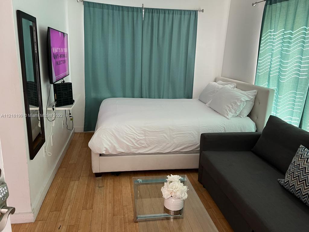 Short term rental,Condo is available for 1 month. SEPTEMBER ONLY
Bright Studio located in the heart of South Beach. It is only two blocks away from beautiful Ocean Drive and 2 minutes walking to Lincoln Rd and Espanola Way.Unit is located on the second floor.
The Studio is fully furnished and equipped with Queen bed,Flat screen Tv on the wall, and a sofa.Bamboo floors.Fully equipped kitchen with eating area.Washer and dryer on 1st floor.Wifi and internet included, electricity included up to $60 dollars.See Brokers remarks for showings.Tenant Occupied until August 27th