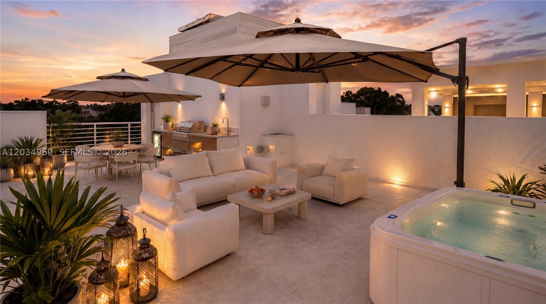 Miami Design District Townhome at One Bay. One Bay is a small luxury townhome community with only 38 residences, tucked inside a lushly landscaped enclave east of Biscayne Boulevard and just a short walk to the Miami Design District. This 1,645 sq. ft. 2-bedroom townhome offers the rare combination of a private garage, direct-entry living, dramatic double-height windows, and an incredible 600 sq. ft. private rooftop terrace. The living room looks directly onto the lush, dense tree canopy of Bay Point, creating the feeling of looking into a private jungle while being in the heart of Miami. What makes One Bay special is that it lives much more like a single-family home than a typical condo. There are no elevators, no parking garages, and no long hallways. You park in your own private garage and walk directly into your own home. The community is quiet, residential, and mostly owner-occupied, with a much less transient feel than many Miami buildings. Monthly maintenance is only about $5811, which is unheard of for a newer, high-end community in this location. One Bay offers privacy, low carrying costs, a true neighborhood feel, and an unbeatable location just steps from the Design District and minutes from Midtown, Wynwood, Downtown, Brickell, and Biscayne Bay.
