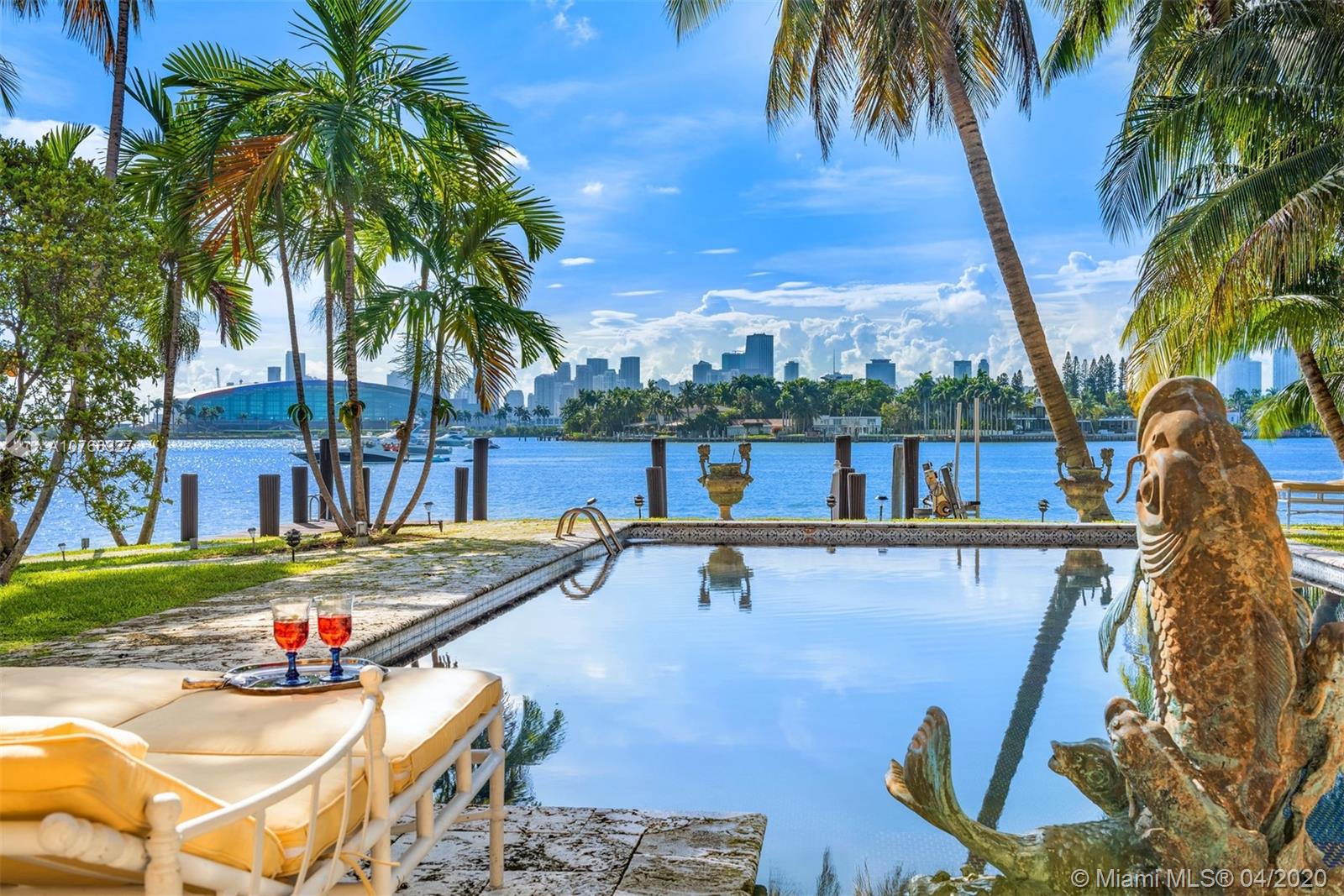 Presenting Casa La Bonita, a Mediterranean/Spanish-style waterfront estate located on Star Island, Miami’s most exclusive address. Situated on a sprawling 40,000-square-foot lot with 100 feet of water frontage, this estate never before on the market, overlooks Biscayne Bay and the Port of Miami. The 2-story estate was built by renowned Mexican architect/builder/hotelier Carlos Gosselin. A stately gated entrance with gates imported from England welcomes guests into the home, which features imported doors from all over the world, and a beautiful courtyard and arched hallways. Features include imported Italian marble floors, century-old Chinese doors, custom-made Hindu doors, a movie theater, elevator, poolside gazebo, all hurricane impact windows, and breathtaking sunset views.