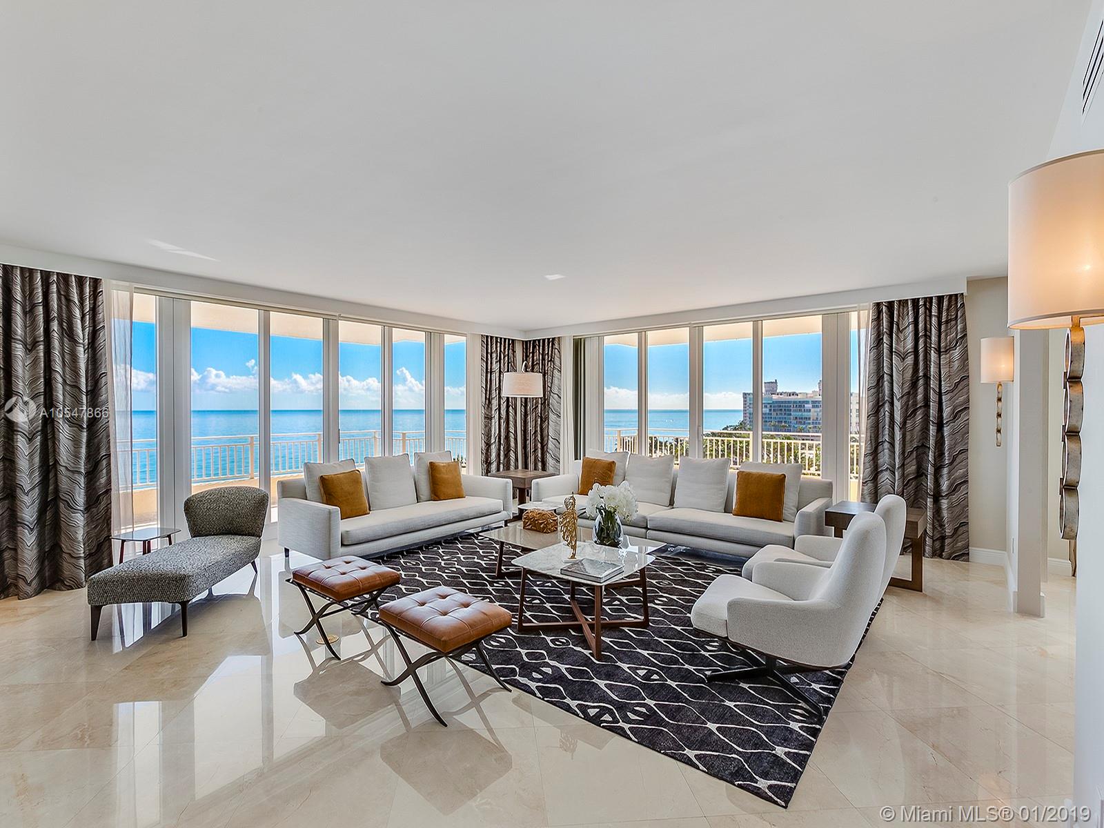 Only seen in Magazines! Pure luxury can only describe this 4 bed, 5 1/2 bath and staff quarters at the luxurious Ocean Club. Direct views to the ocean and to South Beach. Completely renovated and custom designed by Adriana Hoyos with a neutral palette. Open floor plan feels like a home. Resort Style living, private club, restaurants, spa beauty salon, fitness center, tennis & pools. Wine cellar, fur room and private 24 hr concierge service exclusive to "08" line owners and 4 parking spaces # 308, 310 & 255 (#255 is a tandem parking space).