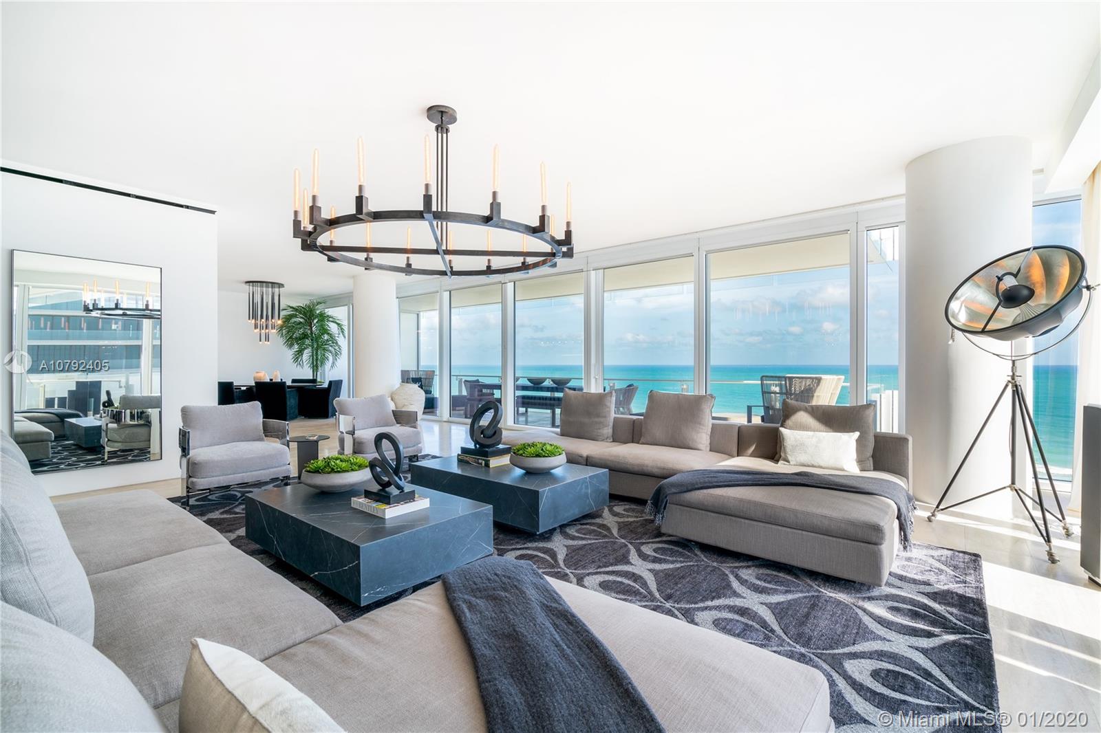 Best unit for sale at the exclusive Surf Club Four Seasons. Move in to this highly sought after SE corner apartment in the coveted Residence’s Building. This ultimate apartment spans the entire south side of the 8th floor with expansive ocean views to the east and downtown city views to the west. Unit radiates with natural light. 4 bedrooms/4.5 baths, 2 living rooms, media room, customized kitchen with direct ocean views, large master bedroom facing the beach with unbelievably grand master bath and closet. All AV & window treatments installed. This is the most spectacular, move in ready, unit for sale in Surfside/Bal Harbour area. Five Star amenities include pool and beach service, world class restaurants, fitness center/spa, concierge, adjacent hotel and more.