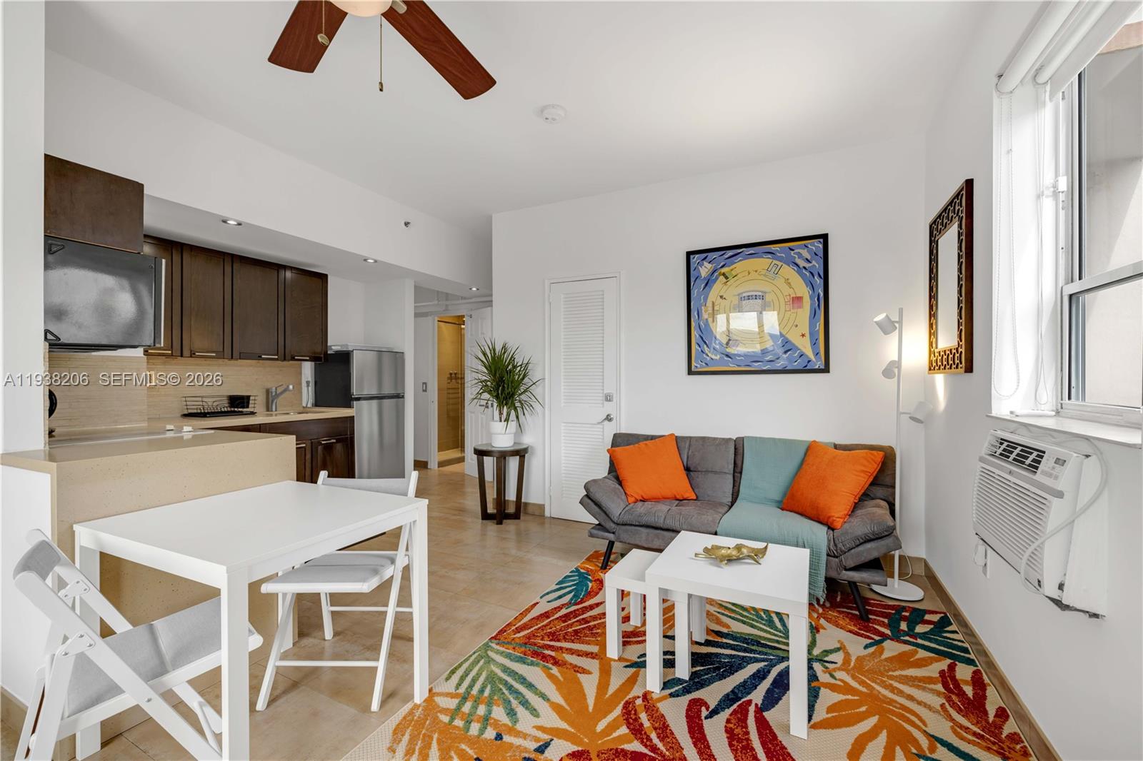 Beautiful TOP FLOOR fully furnished & all equipped studio located in a safe & quiet neighborhood in the heart of South Beach...PERFECT LOCATION! Only 1 block away from the Beach & a few minutes walking distance from Lincoln Road. Walgreens is located only 1 block away, Publix & Fresh Market at 3 minutes driving. It is a very well decorated & really functional unit with fridge, microwave, hot plates etc...ALL AMENITIES are INCLUDED in the HOA (electricity, water, cable, high speed internet with fiber, janitor on site 6 days a week, pool maintenance, landscaping etc...). Making this unit really convenient for future tenants! The condo offers great amenities: large POOL, mini-gym, tropical garden, bike stations, elevator, 24/7 security doors + video cameras.