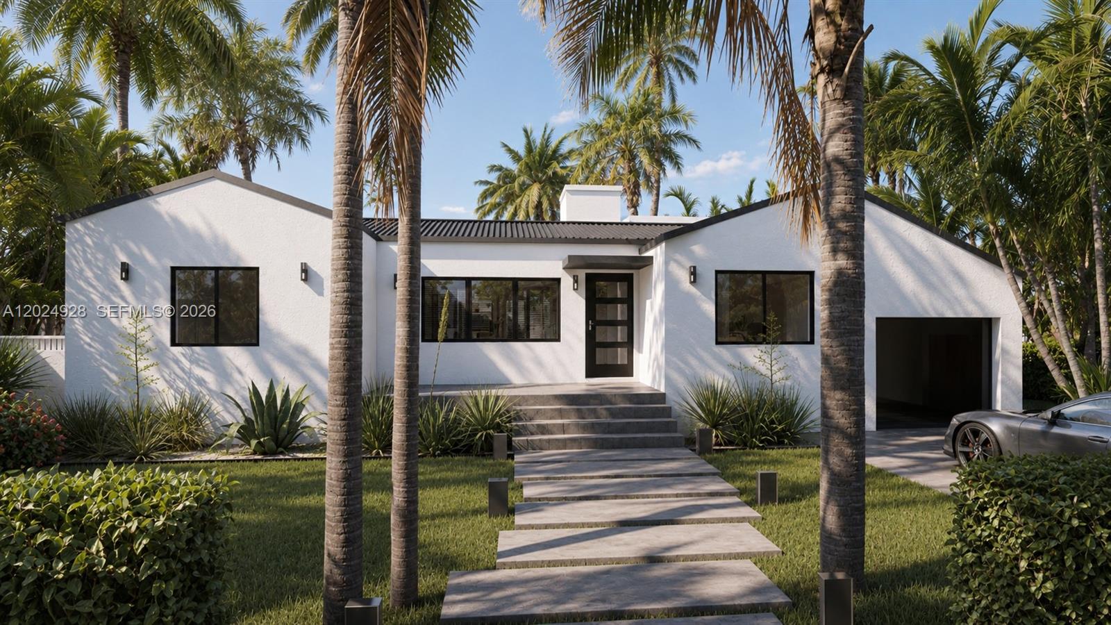This meticulously planned single-family residence has undergone a complete renovation, encompassing plumbing, electrical, and mechanical systems. The addition of 613 square feet of space has expanded the original 1,422 square feet to a total of 2,036 square feet. The modern layout seamlessly combines comfort and elegance, providing an ideal setting for both everyday living and entertaining guests. The home features 4  spacious bedrooms,  3  bathrooms, an attached garage, and a resort-style outdoor area centered around a private swimming pool.The thoughtfully designed floor plan includes an expansive open-concept living room connected to a contemporary kitchen, creating a seamless flow ideal for everyday living and hosting guests. Large openings toward the outdoor spaces enhance natural light and indoor-outdoor connectivity. The private primary suite is positioned separately for added privacy and includes a walk-in closet and en-suite master bathroom. Additional bedrooms are well-proportioned and connected by interior corridors that maximize functionality and privacy.
Outdoor amenities include a striking angular pool design with surrounding lounge space, offering a true tropical lifestyle atmosphere perfect for entertaining or relaxing. The property also includes dedicated laundry space, storage areas, and a private garage. In this final phase, finishes and materials can still be customized.