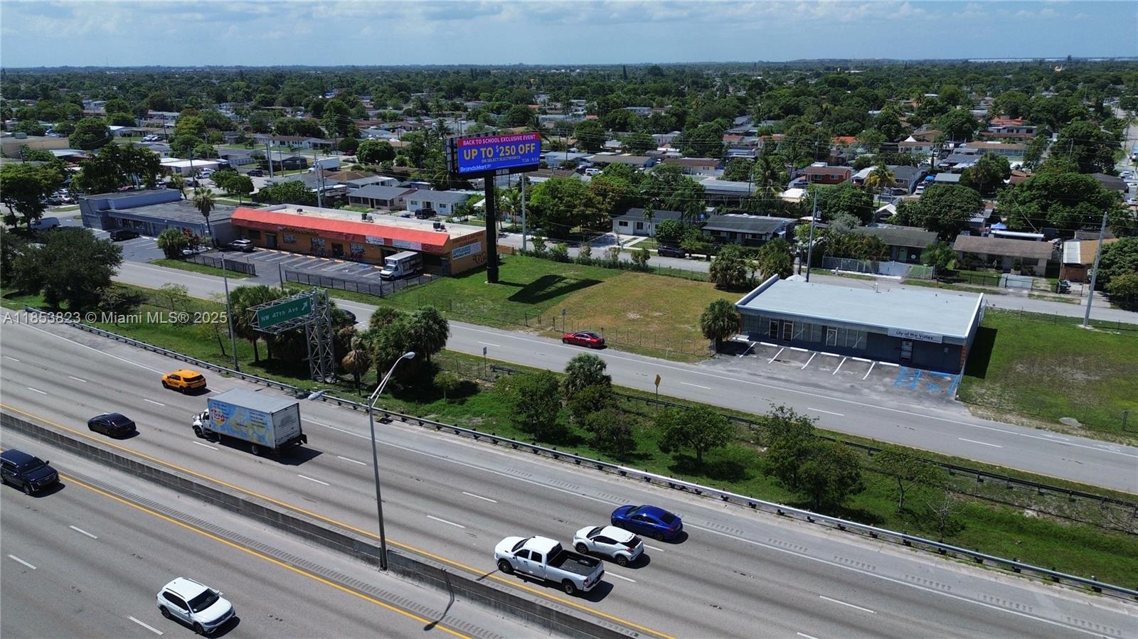 Located between NW 42nd and 47th Avenue in Miami Gardens, this 7,825 sq ft commercial lot is a prime investment opportunity with endless business potential. Ideal for an auto dealer, construction business, offices, warehouse, house of worship, retail, storage, billboard, or mixed-use development. Located directly across from Brandsmart and El Dorado, and right off the 826 Palmetto Expressway, this lot benefits from heavy traffic and outstanding visibility. Positioned near the I-95/Golden Glades interchange connecting five major roadways: I-95, SR 826, Florida’s Turnpike, SR 9, and US 441. VACANT LAND ONLY, NO UTILITIES ARE CONNECTED. Contact Listing Agent for more details! Buyer’s Responsibility and Due Diligence to verify zoning, permitted uses, and development requirements that are needed for their specific usage. Price is Negotiable!!!!!