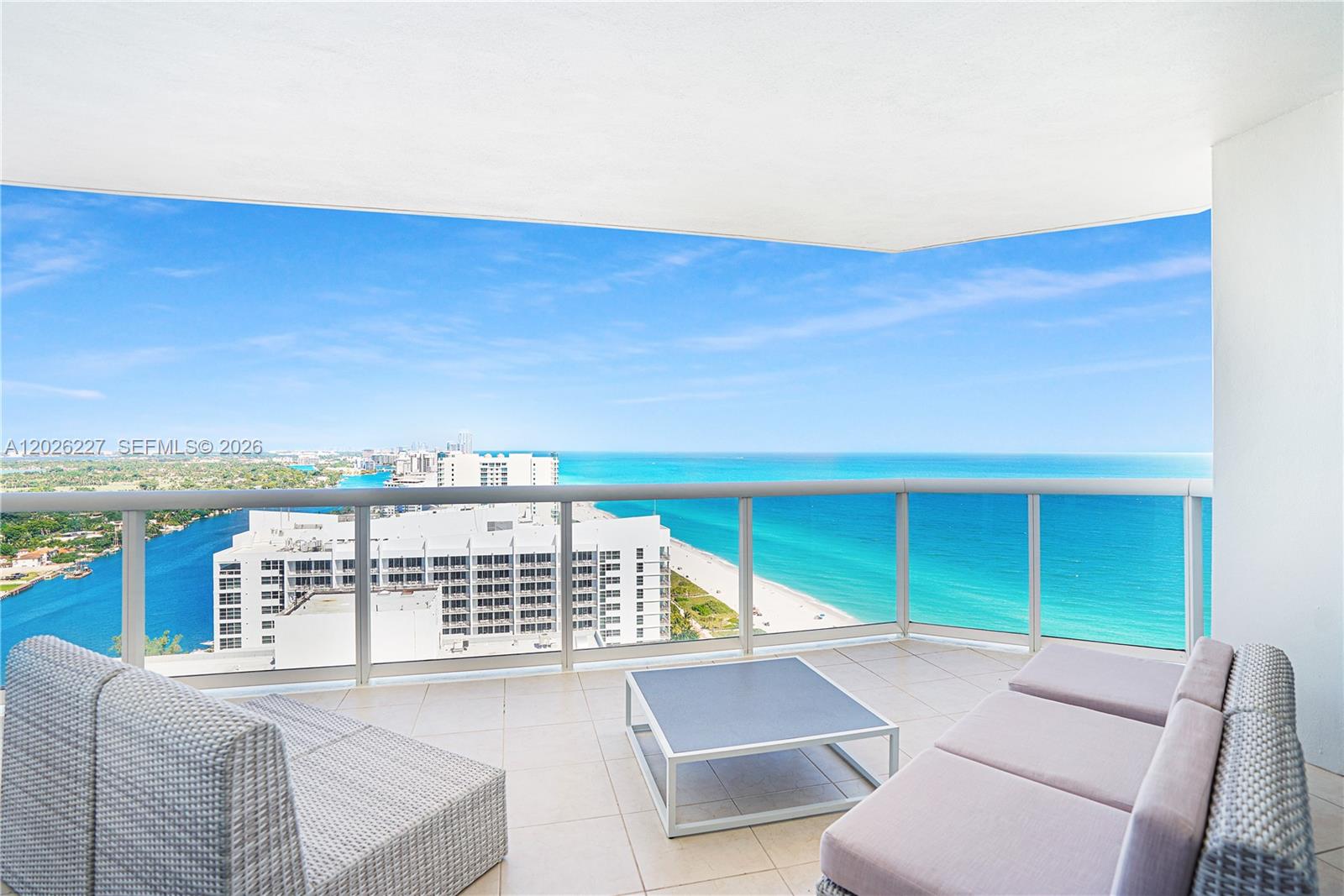 Enjoy unobstructed breathtaking views of the ocean, bay & city from this furnished 2BD/2BA on the 29th floor at the Blue Diamond. This apartment offers: floor to ceiling glass windows, balcony w/ access from all rooms, wood floors, kitchen with granite countertops, living & dining room, marble bathrooms and master bathroom with his & her sinks & separate tub/shower, walk in closets, & washer/dryer. The Diamonds adds value to residents' quality of life with its wide range of first-class amenities: 24-hour security, valet, concierge, tennis court, pool/hot tubs, café/market with room service, a 16,000 SQFT clubhouse/spa, gym, personal trainers, party room, children's playroom, billiards, business center, and beach attendant. Please click the virtual tour link to see a video of the property.