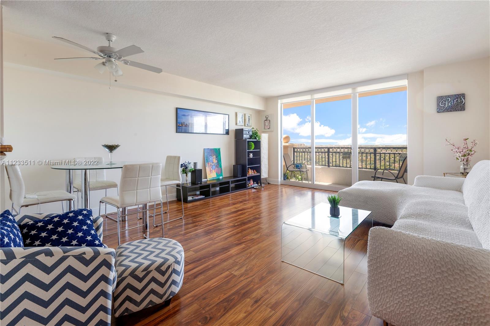 Spacious one bed, one bath at Gables Marquis In Coral Gables. Unit has wooden floors, granite countertops, stainless steel appliances, and marble finishes in the master bathroom—expansive balcony looking onto The Biltmore and Coral Gables. One parking space assigned.