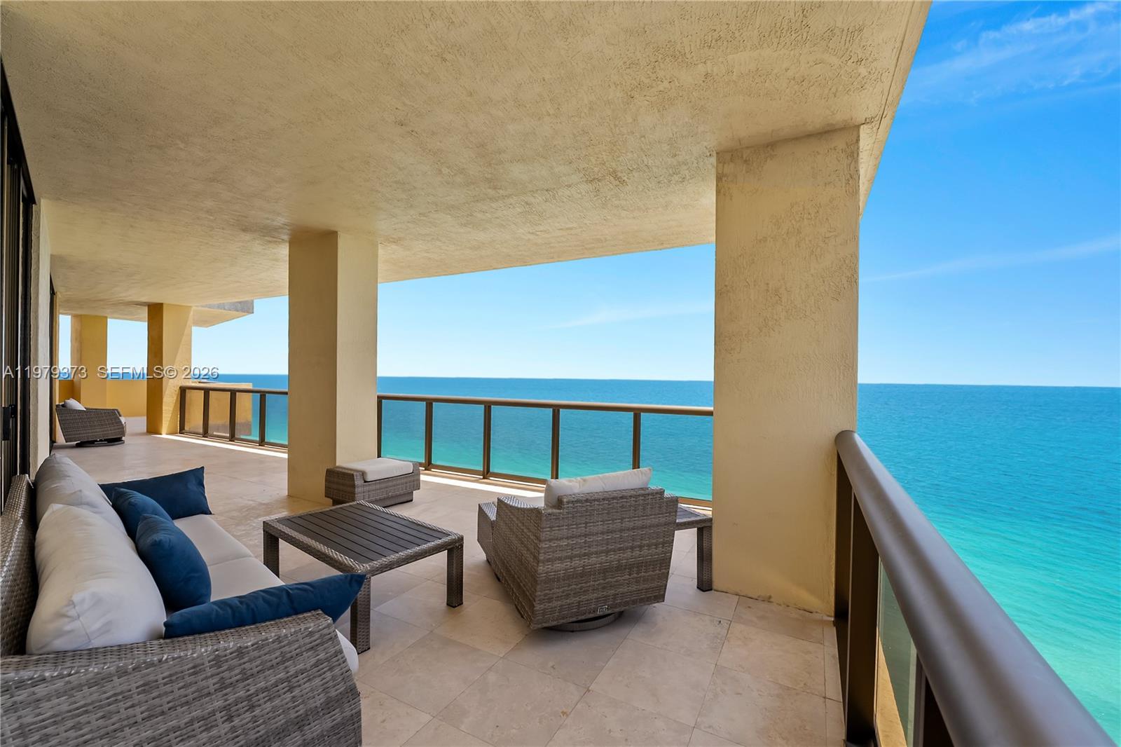 Experience luxury living in this stunning, Luxury Boutique building with 3 bedroom, 3.5 bathroom beachfront apartment in Sunny Isles. The master suite features access to the terrace, walk-in closet, and a luxurious en-suite Bathroom. This expansive home features wood & marble floors, soaring 9.5 ft ceilings, a private elevator. A wrap-around terrace invites you enjoy a sweeping 180-degree oceanfront. With only 88 residences, Sayan offers ani intimate atmosphere, a serene spa, sauna, state-of-the-art fitness center, oceanfront pool, and dedicated beach attendants. Located minutes from the renowned Bal Harbour Shops, Sayan seamlessly blends luxury and a warm community vibe. Unit comes with 3 assigned valet parking spaces. Don’t miss your opportunity to call this oceanfront haven your home.