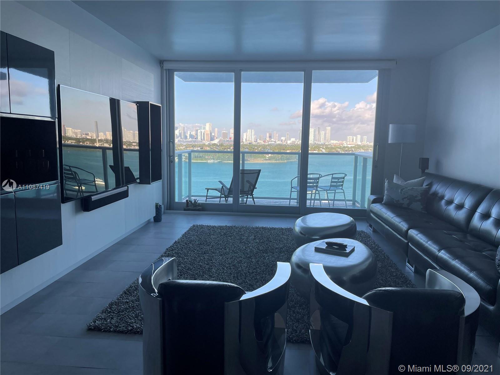Located in the heart of South Beach, here is your opportunity to own a fully renovated/studs up and spacious 1 bedroom and 1 bath w/stunning skyline/sunset, Biscayne Bay & Iconic Miami Downtown views. Unit is move-in ready with porcelain flooring throughout, new AC & Ducts, LED Lighting throughout, Custom European cabinetry kitchen w/ Liebherr refrigerator, induction cooktop, full-height pantry soft close doors & plenty of windows for a light and bright space with natural sunlight. Custom Euro closets. Full remodeled enlarged bathroom. Custom walls & bar unit. Garaged Assigned Parking Spot near the elevator. Mirador is a full-service building with valet parking, heated pool, sauna, jacuzzi, convenience store, 24h security, spa, & a state-of-the-art fitness.