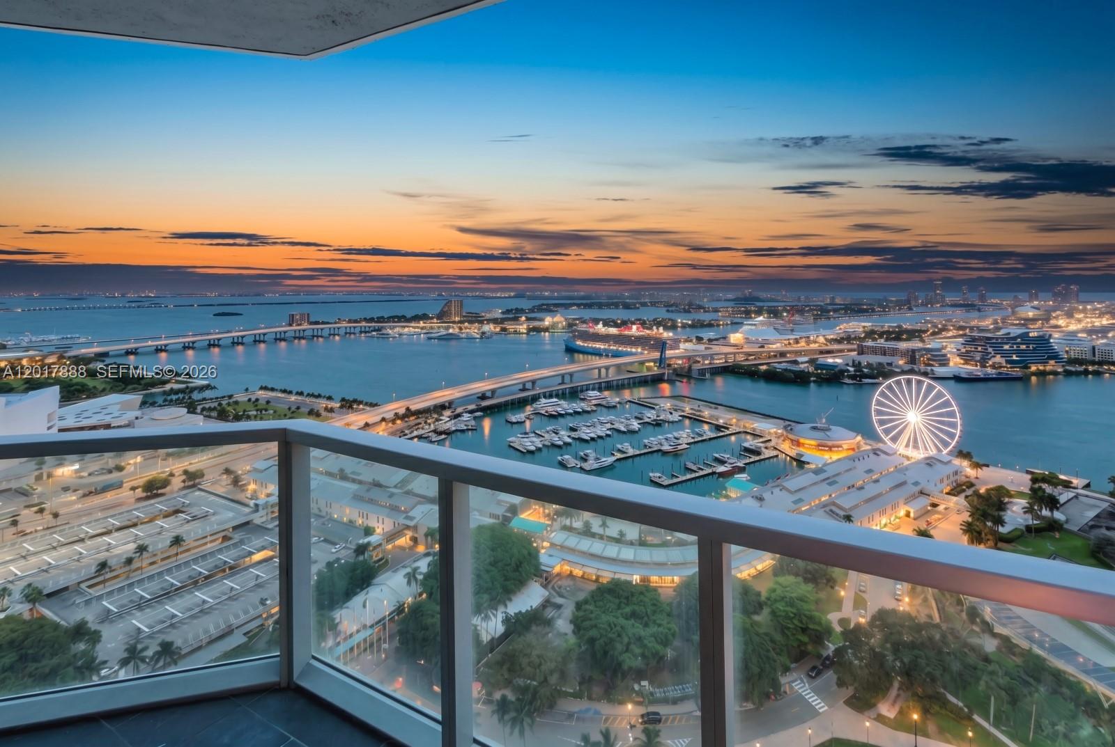 Experience luxury living in this stunning high-floor residence featuring breathtaking bay and city views from 2 private balconies. Bright and spacious layout with floor-to-ceiling windows and abundant natural light. Enjoy resort-style amenities including pools, spa, fitness center, and more. Prime Downtown Miami location just minutes from Brickell, Kaseya Center, Bayside Marketplace, Port of Miami, and only 10 minutes from Miami Beach. Perfect for enjoying the best of Miami living, dining, shopping, and entertainment.