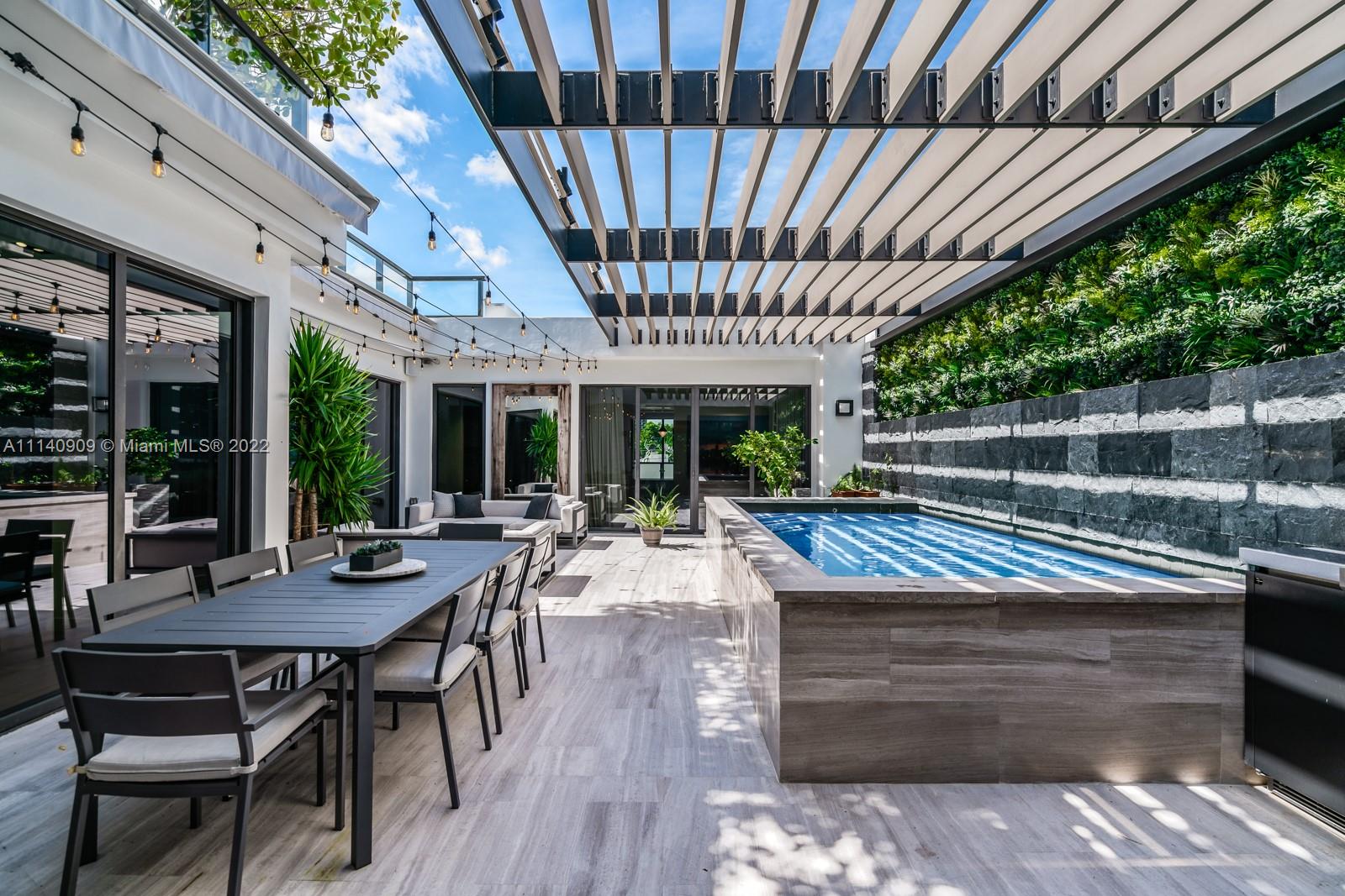Welcome to The Sky House - South of 5th. This exceptional Penthouse dwelling encompasses an entire floor and flows effortlessly around a private, open-air lounge with summer kitchen, heated pool and fire pit. Step directly into your residence w/ private elevator access featuring 10ft ceilings and refined finishes that include French oak flooring, Wolf & Subzero appliances, sumptuous marble spa baths, Lutron/Smart-home system and custom closet systems. Over 1,600sf of combined outdoor space also includes a private rooftop and both sunrise and sunset terraces. Three (3) covered/secured parking spaces and additional storage completes the feel of single-family living. Perfectly located on serene, tree-lined Meridian Avenue just blocks away from the beach and South of 5th's restaurant scene
