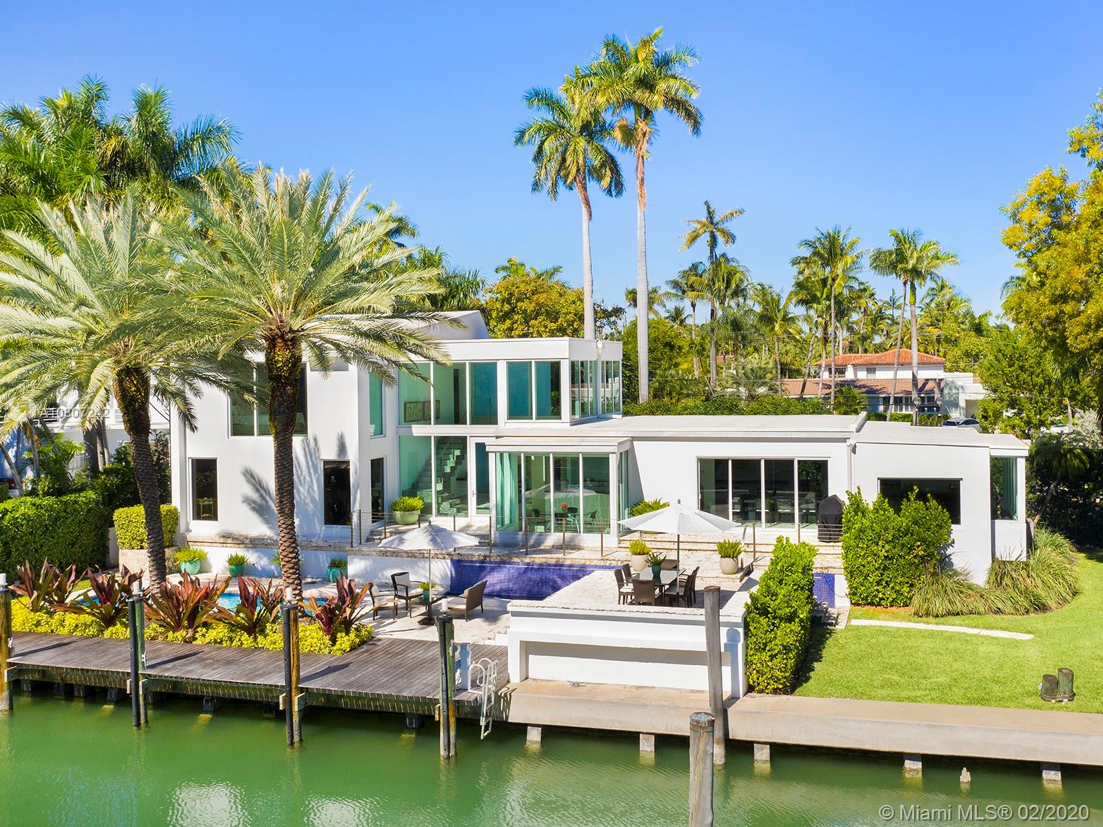 With spacious interiors and large surrounding greenery, this stunning Miami Beach waterfront home includes 5 Bed / 4.5 Bath situated on a large 14,875 ft lot with 177 ft of waterfront. Constructed with contemporary architectural design, this 4,049 sq. ft. home features an expansive open living area with natural light everywhere, silver travertine floors, gourmet eat-in kitchen, customized stainless-steel staircase, and crema marfil marble throughout second story floors. Other amenities include floor-to-ceiling windows, a keystone terrace/patio for entertaining, an expansive backyard, a sparkling pool, and a private dock! Located on coveted gated Sunset Island 3, this exclusive home is within easy walking distance from the stylish Sunset Harbour neighborhood.
