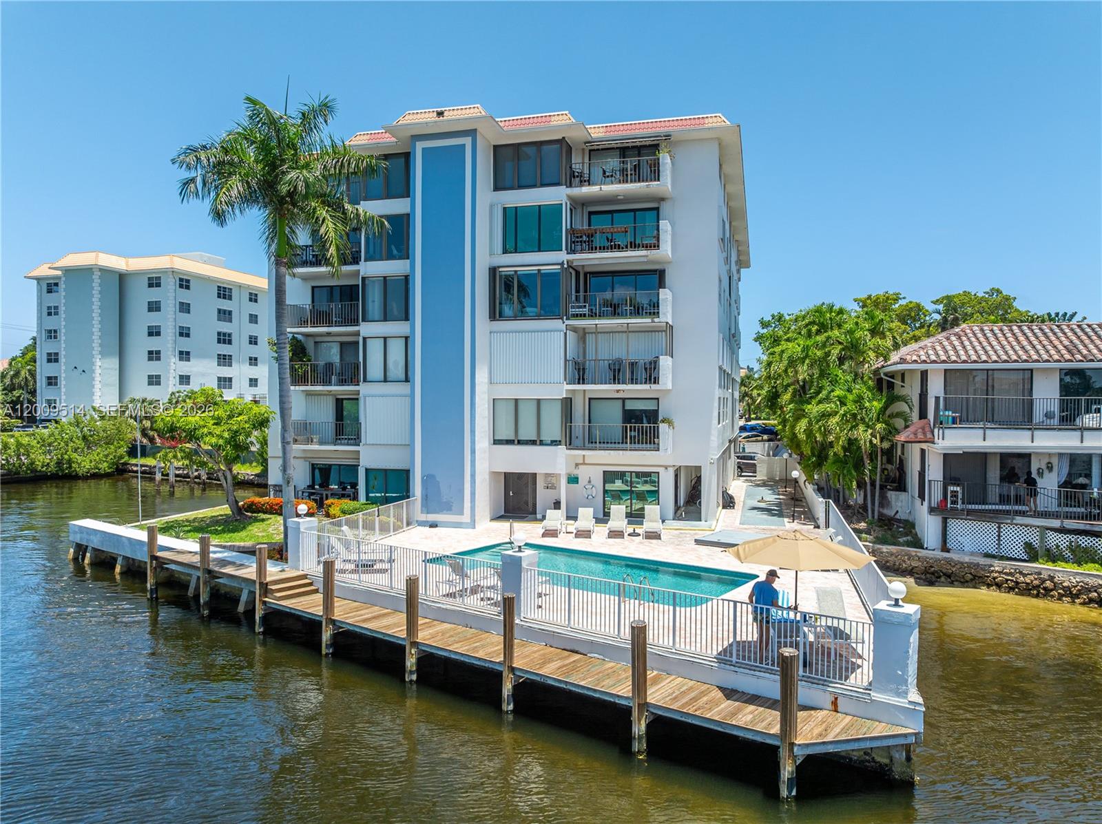 Purchase with as little as 3% down and No PMI . Ask how. Beautiful top-floor 1-bedroom, 1.5-bath waterfront residence with sweeping Middle River views from every room, ideally located in the heart of prestigious Coral Ridge just off Bayview Drive. This move-in-ready home features full impact windows and doors, brand-new stainless steel appliances, rich hardwood floors, an updated bathroom, fresh interior paint, and a spacious screened balcony where you can unwind, enjoy stunning sunsets, and watch boats pass by. This charming boutique building offers a waterfront pool, community BBQ area, private dock for convenient pick-up and drop-off, plus a dedicated storage unit. Covered parking space. Plenty of guest parking. Perfectly situated in a walkable neighborhood close to the Galleria Mall, excellent dining, shopping, and close o Las Olas and a short bike ride to the beach. Low HOA and outstanding value make this a true Fort Lauderdale gem! 2 cats allowed. Professionally documented ESA welcome.