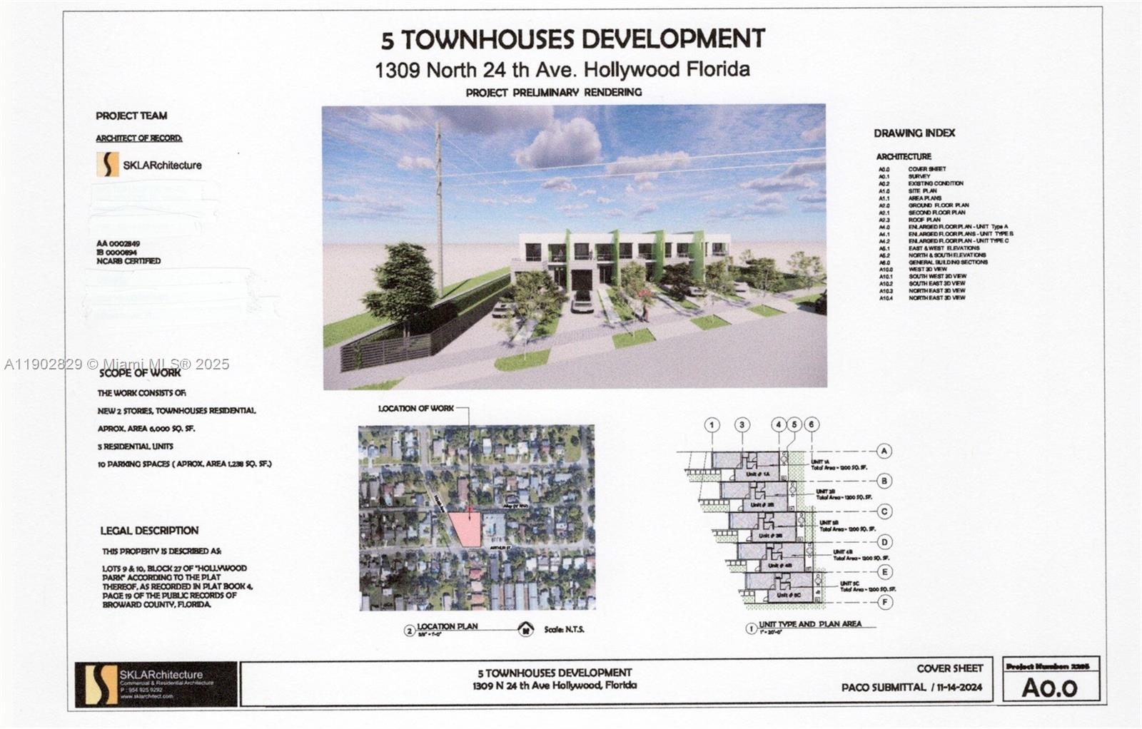INVESTOR'S DREAM!!! GREAT DEVELOPMENT OPPORTUNITY FOR 5 TOWNHOMES (2BR+DEN/2.5BA EACH) ON THIS OVERSIZED CORNER LOT OF 14,518 SQFT. PRE-APPROVED PLANS. CURRENTLY BOTH UNITS ARE RENTED WITH IMMEDIATE INCOME. AMPLE PARKING. ARCHITECTURAL PLANS ARE READY FOR PACO PRESENTATION 
(SEE ATTACHED DOCUMENT).
THIS PROPERTY IS CONVENIENTLY LOCATED BETWEEN FORT LAUDERDALE AND MIAMI. LESS THAN 3.5 MILES TO HOLLYWOOD BEACH AND MINUTES DRIVE TO DOWNTOWN HOLLYWOOD CIRCLE