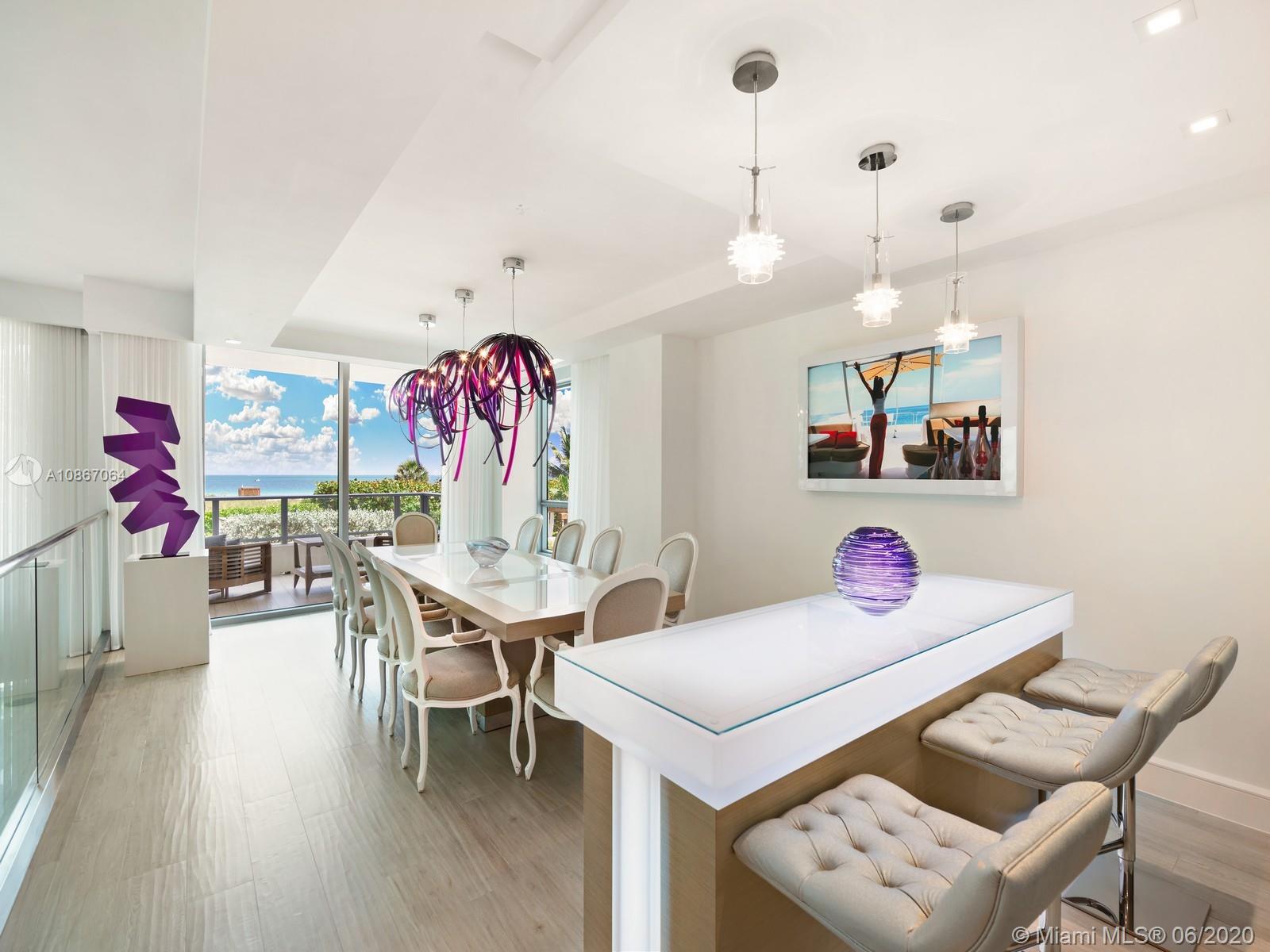 Welcome to The Beach House at Ocean House, the Crown Jewel of SoFi. The Beach House is a 2-story property unlike any you have seen in Miami’s most coveted neighborhood, designed & decorated by the world renowned Steven G, & filled with permitted upgrades that were grandfathered in & will never be approved again while offering unparalleled surveillance, security,
& privacy unlike ANY other property in the area. With over 6,000 square feet under AC, this hidden gem has the space and feel of a single family home with the services & amenities of a 5-star resort. The property boasts 30FT of glass that opens just STEPS from the private beach services awaiting you & features 2 sunrise terraces, 1 sunset terrace, a movie theatre and a
glass-encased Wine Vault enclosing your hidden home office.