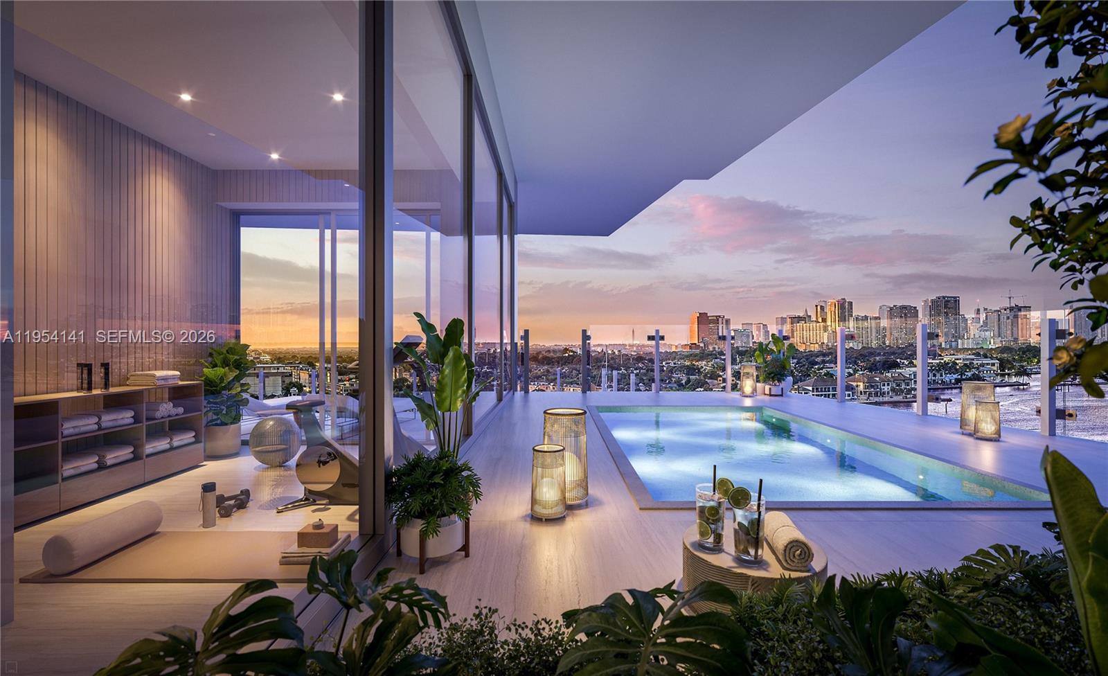 An extraordinary penthouse offering the pinnacle of elevated coastal living, this sky-high residence spans 7,794 SF of total indoor and outdoor space designed for privacy, scale, and panoramic beauty. Floor-to-ceiling glass showcases sweeping, unobstructed views of the Atlantic Ocean, Intracoastal Waterway, Marina, and City Skyline, creating a breathtaking backdrop from sunrise to sparkling city lights.  The home features 5,644 SF of refined interior living flowing seamlessly to a remarkable 2,150 SF wraparound terrace with two private plunge pools, ideal for grand entertaining or tranquil outdoor living in the sky.  The Italkraft chef’s kitchen is outfitted with Sub-Zero & Wolf appliances and a professional gas range. The residence offers five luxurious bedroom suites and five-and-a-half spa-inspired baths, crafted with premium finishes throughout.  Resident Members enjoy access to three resort-style pools, signature spa, private owner lounges, twelve dining venues, curated amenities, and a full-service marina accommodating up to 400' vessels—Fort Lauderdale’s most sought-after waterfront address for those seeking elegance, privacy, and Effortless Ownership.