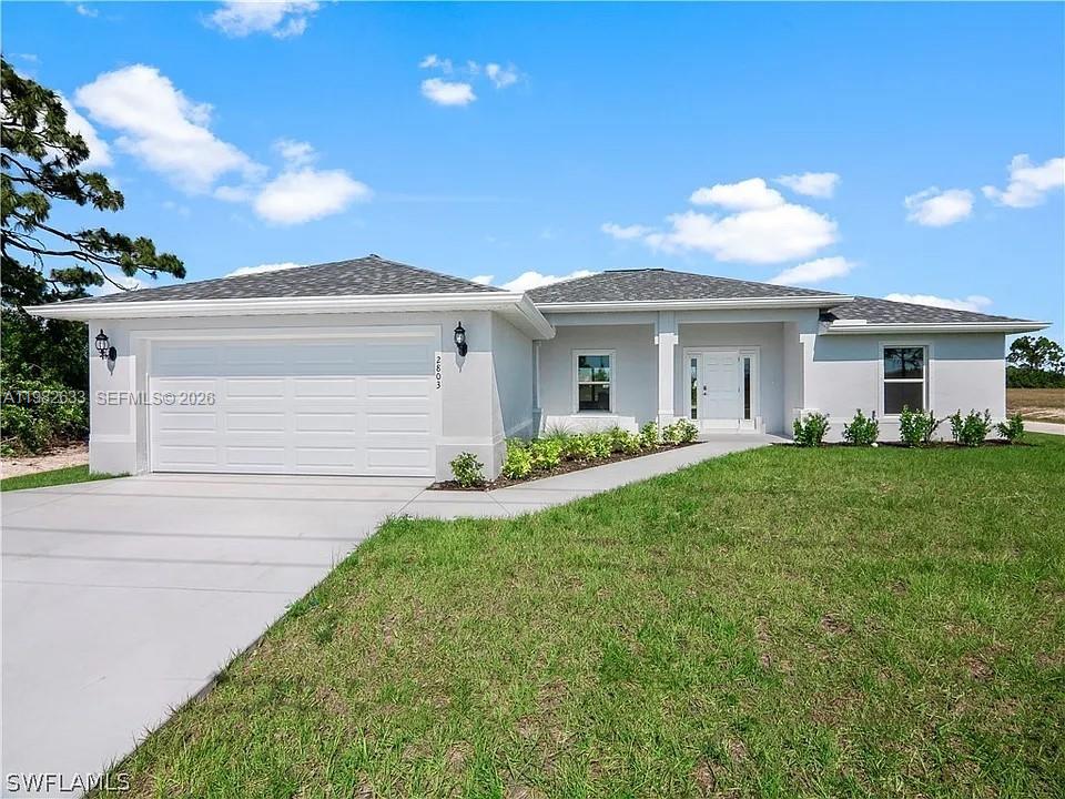 This property is ideal for buyers seeking a spacious one-story family home in Cape Coral with modern amenities, an open layout split floor plan that includes 4 bedrooms, 3 bathrooms, 2-car garage, large, covered lanai. Kitchen that opens to dining and living spaces, with Quartz countertops, shaker cabinets, pantry, chef's island, SS appliances, refrigerator, electric range, dishwasher, microwave, washer and dryer, ceiling fans, and water osmosis filtration system. Cathedral ceilings. Large lot. No HOA.