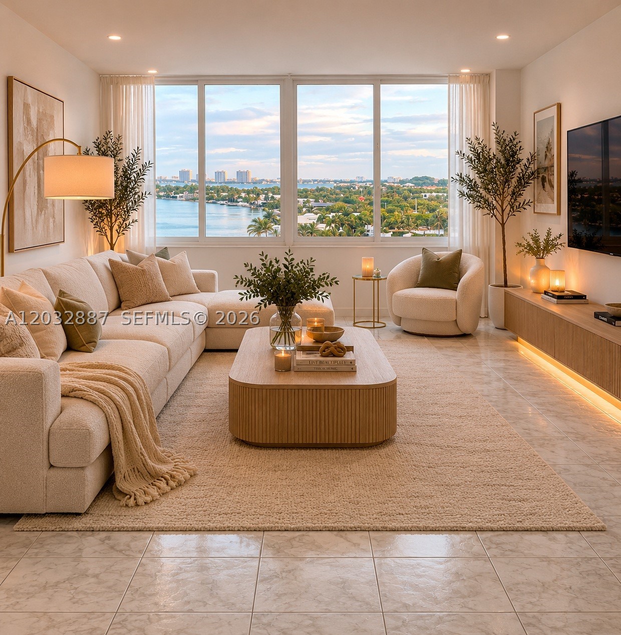 Enjoy gorgeous water and lush green views from this ideally located condo on an island in North Miami Beach.  The updated kitchen features granite countertops, white cabinetry,  and stainless steel appliances.  The bathrooms are tastefully done with plenty of space.  The home boasts ceramic tile and laminate floors throughout.  Brand new impact windows. One assigned parking space and a 2nd in open parking.