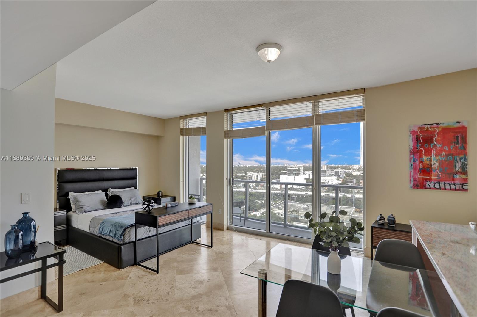 ATTENTION INVESTORS! UNIT IS ALREADY RENTED AND FURNISHED! BRICKELL FURNISHED STUDIO. Large and quiet unit. One of the nicer underrated buildings in the area. 1 large balcony facing West with skyline views of Miami river & beautiful sunsets! High ceilings, impact windows with abundance of natural light. Walk-in closet, granite countertops, and stainless steel appliances with open concept layout. Washer & dryer in unit. 1 garage parking space & internet + cable included in HOA. Luxury amenities include new gym, new pool , hot tub, sunset deck, sauna, and meeting room. Desirable location only two blocks from Brickell City Center. Low condo fees. On-site management. UNIT IS RENTED UNTIL OCT 2026 FOR $2,500