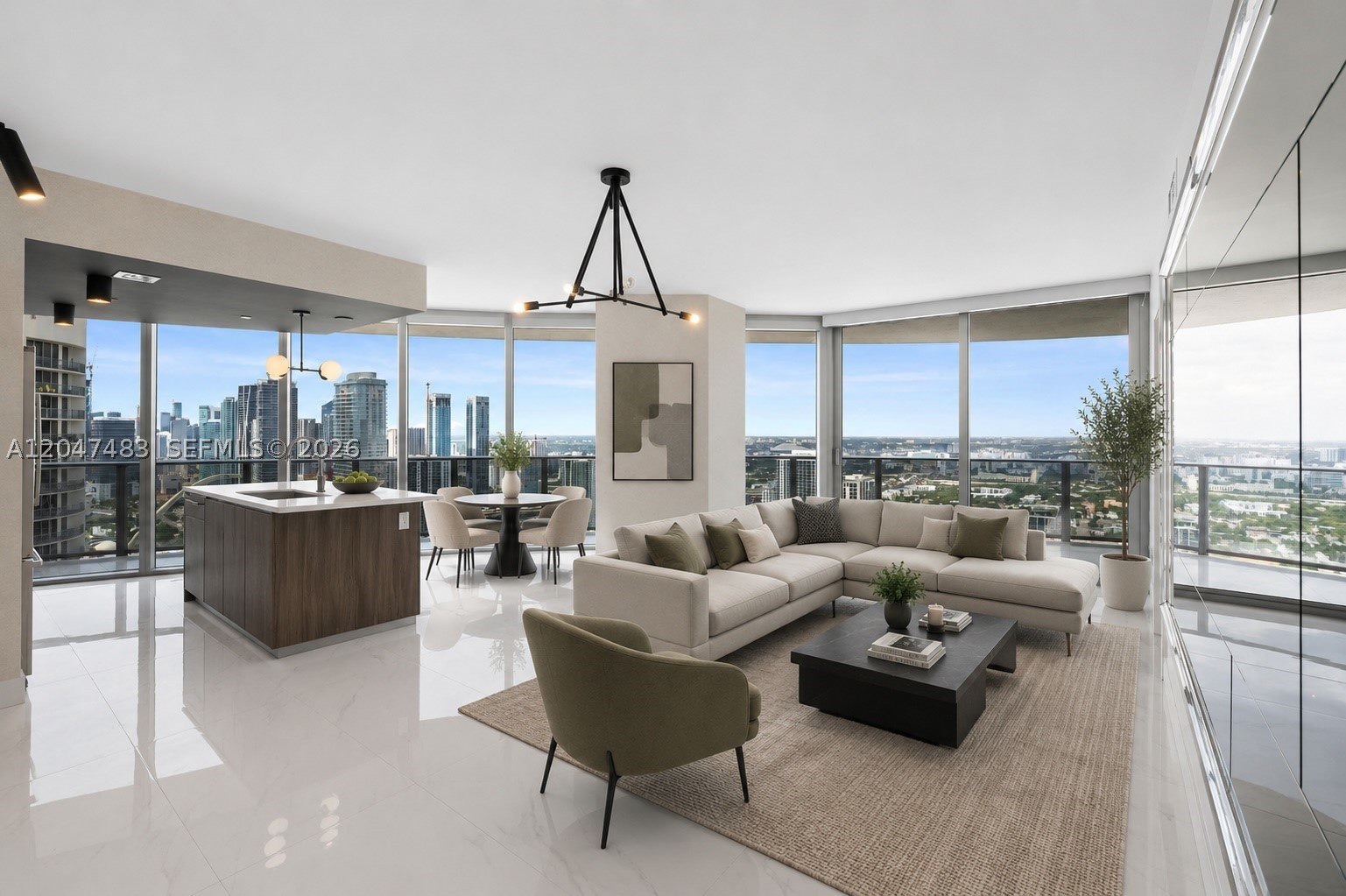 Experience elevated living from this spectacular 49th-floor corner residence at Aria on the Bay, one of Edgewater’s premier luxury towers. This beautifully appointed 2 Bed, 2.5 Bath home offers floor-to-ceiling glass windows and breathtaking panoramic views of the Miami Skyline and Biscayne Bay. The 1,171 SF residence features an open-concept layout filled with natural light with a wrap around terrace with a split floor plan. Thoughfully designed with features such as porcelain flooring throughout, motorized electric shades, luxurious wallpaper outfitted in each bedroom, with ambiance setting light dimmers in each room. The kitchen is outfitted with sleek Italkraft cabinetry, premium stainless steel appliances, quartz countertops, seamlessly connecting to the spacious living and dining areas—perfect for entertaining or enjoying Miami’s iconic scenery.

Aria on the Bay delivers an exceptional resort-style lifestyle with two sunrise and sunset pools, a waterfront jacuzzi overlooking Biscayne Bay, state-of-the-art fitness center, in-house spa, children’s playroom, theater, business center, BBQ areas, 24-hour valet & security. Surrounded by unlimited outdoor activity directly across from Margaret Pace Park, residents have  acces to a beautifully paved walking/jogging path, tennis courts, basketball court, a dog park, volleyball courts, and acres of green space along Biscayne Bay. The neighborhood is exceptionally positioned for those looking for the waterfront city lifestyle.
