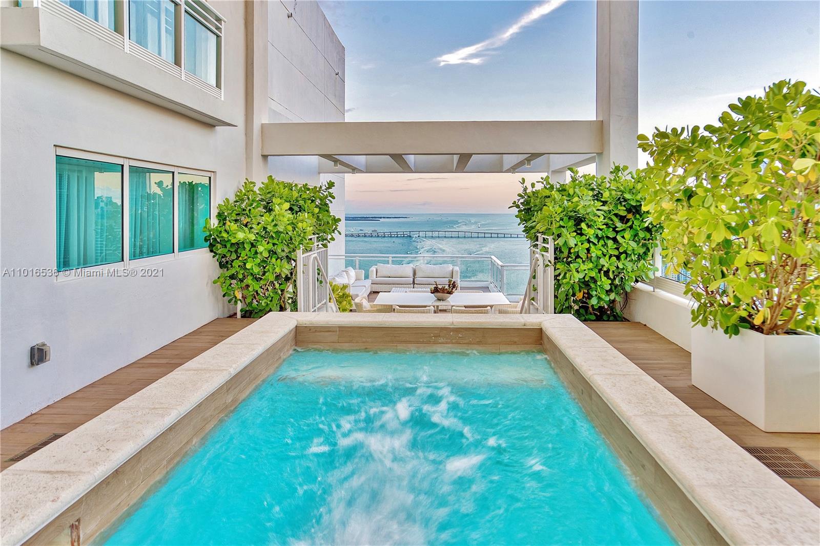 PENTHOUSE FOUR (Top 3 Floors) at Asia on Brickell Key w/ 4 bedrooms (5th bedroom w/ full bath/closet, but no window). Your Tri-level Dream PENTHOUSE at Asia, the Island's Premier Luxury Building, has over 7,300 SQFT of (interior 5,359 / exterior 1,946 - per attachment) living space w/ 12' high ceilings, a Gourmet Kitchen, European Oak Wood Floors, a Secluded Top Floor Master Suite, 4 Parking Spaces, a Private Fingerprint Elevator to the unit & an Interior Elevator. Your HOME IN THE SKY has 270 degree breathtaking Bay, Brickell, DWTN & the Ocean views from Seven Terraces, one which features a Private Rooftop Pool & Wet Bar. Live on an exclusive Island Oasis w/ parks, the 5 Star Mandarin Oriental, Restaurants, & steps away from Miami's Brickell/Downtown Financial & Entertainment District.