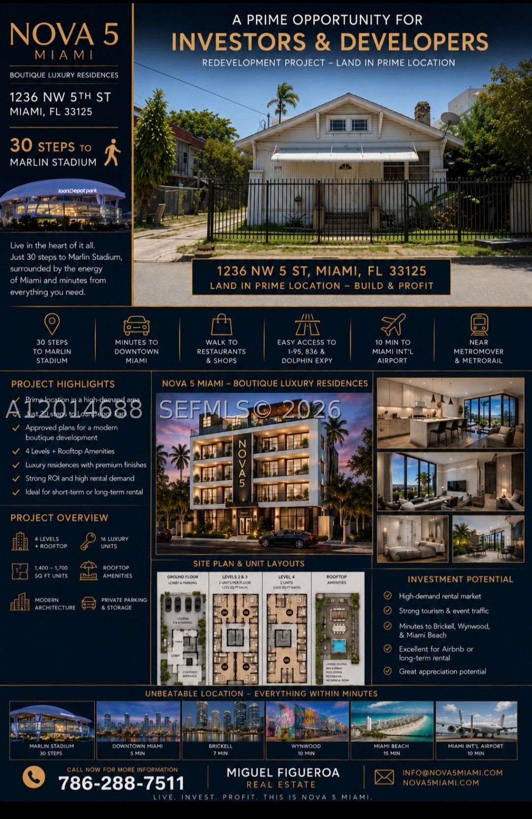 Charming property located in the heart of the Little Havana, the existing home is a single-story residence offered in As-Is condition, offering a prime opportunity for new construction under Miami 21 Urban Transect zoning (T5 AREA) presenting an excellent opportunity for MULTIFAMILY OR TOWNHOME development ,
Convenient access with 30 steps to the Marlins Stadium, access to Downtown Miami, major highways, and transit corridors 
Ideal for Investors, Builders, or Developers seeking high density redevelopment