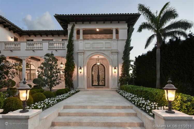 Stunning bayfront masterpiece nestled on a 30,000 sf lot in the exclusive & gated Palm Island. With 12,000 sf under AC this home is impeccably designed for entertaining inside & out w breathtaking views of the Miami Skyline. 7 bedrooms, 7 / 3 baths plus detached guesthouse w bed, bath, full kitchen & living room. Chef’s kitchen w top of the line appliances, breakfast area over looking terrace, pool and bay. Wood beamed ceilings, grand hallways & marble floors throughout. Manicured lawns, gate and 3 car garage complete this magnificent estate.