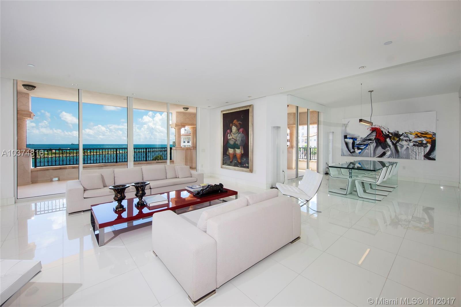 This impeccably designed corner residence in Palazzo del Mare is accessed via private elevator and features 3 private balconies with spectacular views over Downtown, S. Beach, Govt. Cut & the Atlantic Ocean. Home boasts 3,690 SQFT. of luxury featuring porcelain floors, backlit walls of Carrera marble, open living room, dining area & media room. Chef’s kitchen sports top appliances, granite counters and custom glass divider walls. Spacious master suite with marble master bath with sunken Jacuzzi tub, and glass rain shower. Large balcony faces Northeast with mesmerizing views taking in the parade of ships and incredible sunrises. Additionally, five star Palazzo del Mare amenities include private pool, media room and gym. FICA fee is $6,729.76 per quarter.