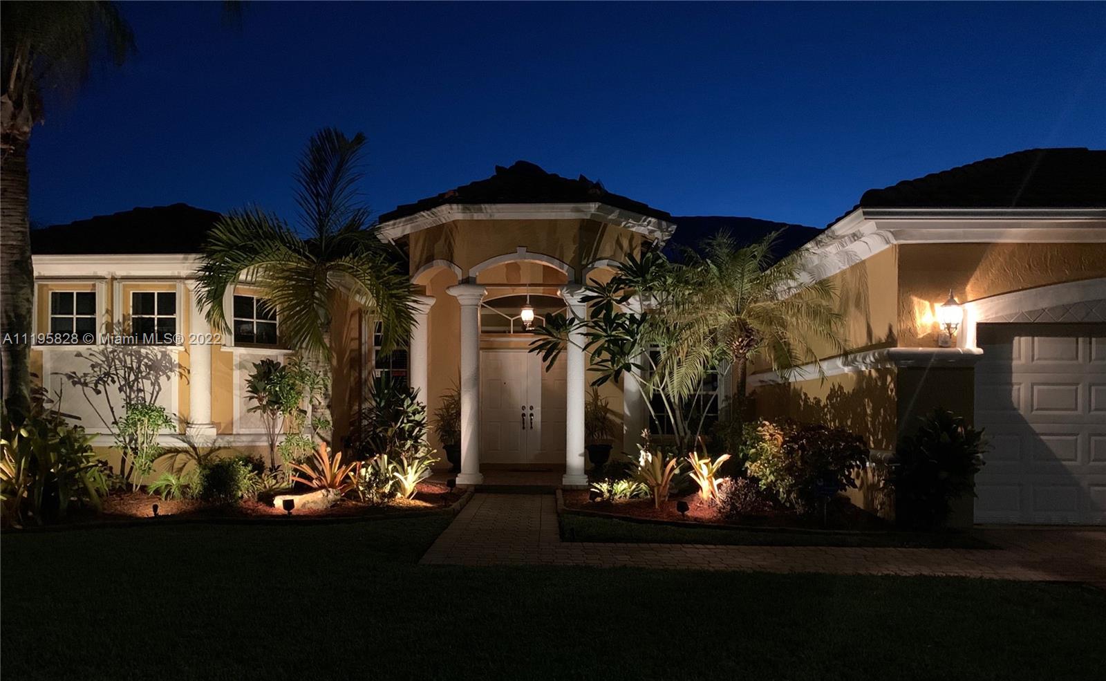 Come see this lovely 4 Bed 2.5 Baths Mediterranean home with impeccable landscaping in the highly desirable Spring Valley at Waterside neighborhood of Pembroke Pines. The home has a large kitchen with stainless steel appliances, walk-in pantry, open concept including an island. Tile throughout the home. High ceilings, oversized living and formal dining room area with beautiful custom crown molding. This home has a beautiful resort style saltwater pool and a fenced back yard facing a protected wooded reserve for ultimate privacy. Master bedroom suite is huge that encompasses one whole side of the home. Two car garage and a laundry room with washer and dryer. As an added bonus the entire roof is in the process of  being replaced .It truly is a must see gem, don’t miss out!!