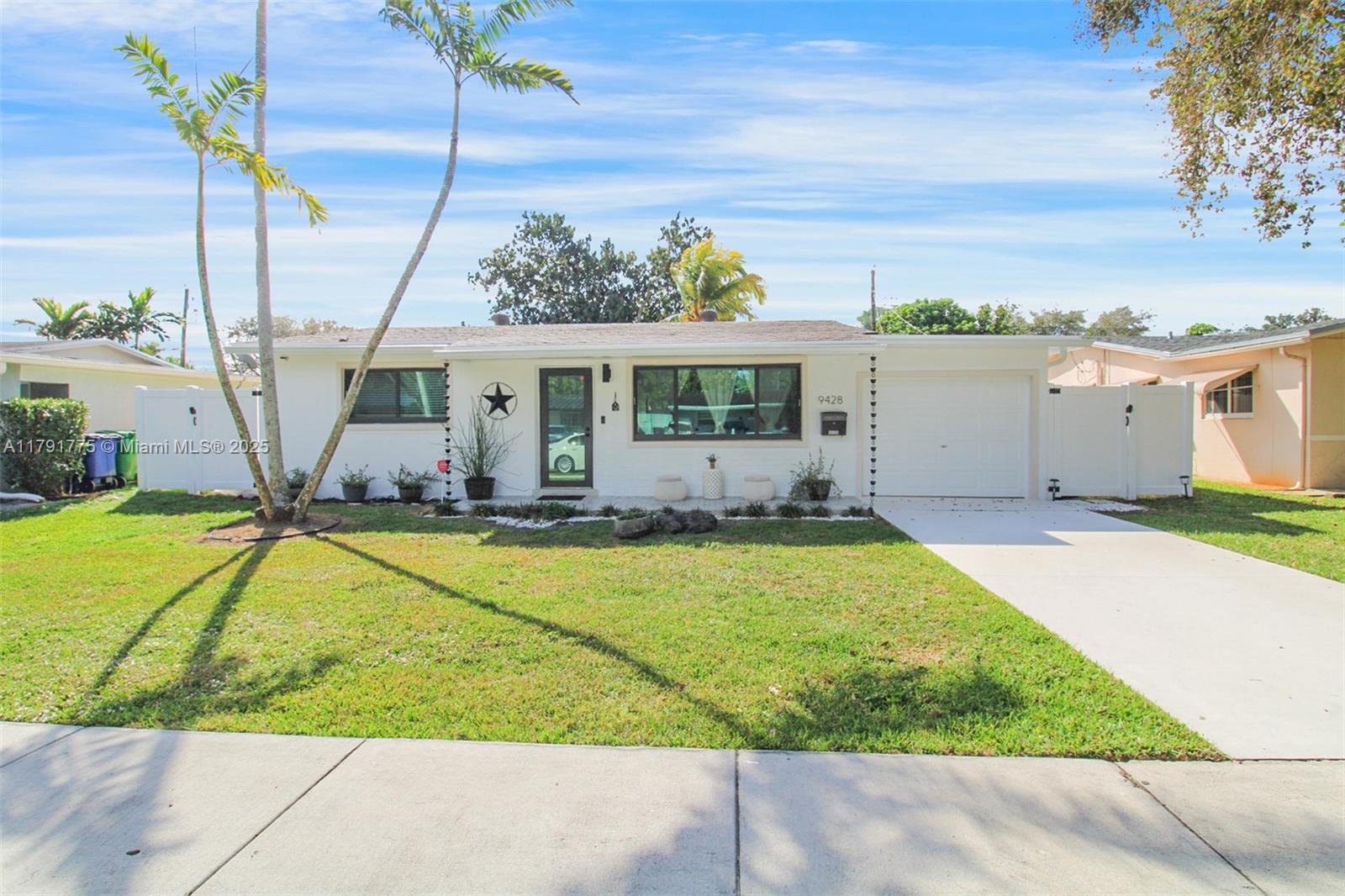 This charming single-family home is conveniently located in the heart of Cooper City in a neighborhood with no HOA. This house boasts 3 bedrooms, 1 bathroom and 1 car garage. This move-in ready home features impact windows and doors, new paint, gutters with leaf filter, newly remodeled bathroom and a modern kitchen with granite counters and stainless-steel appliances. beautiful floors throughout. The spacious fenced in backyard is great for entertaining. Close to top rated schools, parks, restaurants, the Hard Rock and easy access to highways. Don't miss out on this opportunity to live in a highly sought-after area.