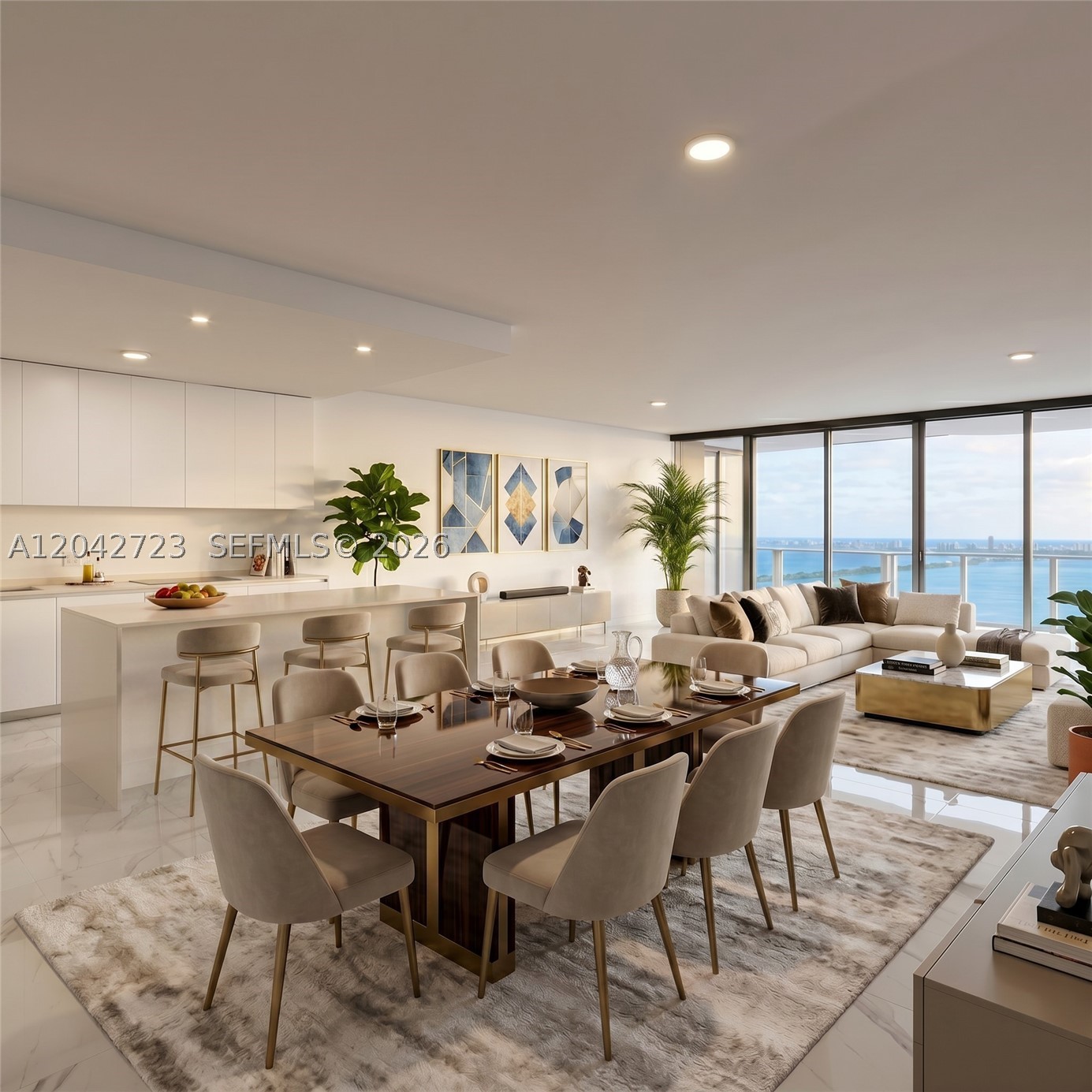 1 of only 10 Sky Villas! A grand 3,670 SF 4BD + flexible office/den + staff quarters, 5.5BA residence crafted for scale, privacy, and elevated everyday living. Arrive via private elevator into your private foyer. Ambient lighting throughout highlights floor-to-ceiling glass and the deep 481 SF terrace, framing cinematic, unobstructed direct ocean views over Biscayne Bay and Miami skyline water views from sunrise to sunset. The primary suite delivers a spa-like retreat with open-concept bath, upgraded mirrors and lighting, plus a wraparound walk-in closet. Finished custom closets and LED-mirrors elevate every room and bathroom. Staff quarters include a window and full bath - a Sky Villa exclusive. This is living at its finest. RARE: 3 side-by-side assigned parking spaces - a $300,000 value. Elevate daily life with 2 acres of exclusive world-class amenities: 3 pools, sauna, steam and massage rooms, game room, gym, children's room, conference center, putting green, tennis/basketball/pickleball courts. Perfectly positioned in the most coveted location of Edgewater’s cultural crossroads - walk the waterfront to the opera, ballet, theater, museums, concerts, parks, games and more. Minutes from: Wynwood (2), Midtown (3), Design District (4), Downtown & Brickell (5), Miami Beach (6). Walk to Whole Foods or 2 min to Trader Joe’s.