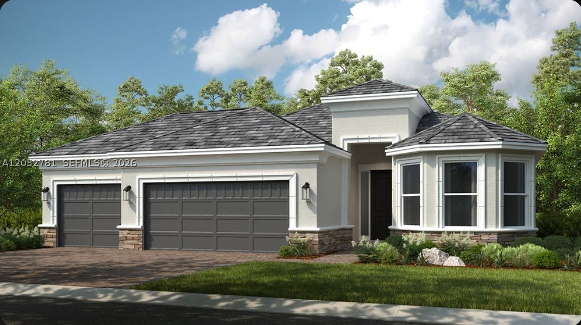 What's Special: 2-Car Garage | Water View. New Construction - September Completion! Built by America's Most Trusted Home Builder. Welcome to the Lazio at 13200 SW Portico Way in Esplanade at Tradition! This charming new home features a spacious great room that flows seamlessly into the dining area and a gourmet kitchen. The kitchen shines with quartz countertops and a designer backsplash for a polished, modern feel. The private primary suite is tucked at the back of the home and showcases a bay window for added light and charm, along with a well-appointed bath and expansive walk-in closet. Two secondary bedrooms, a study, and a covered lanai provide flexible space to fit your lifestyle, while the 3-car garage adds convenience. Additional Highlights Include: Tray ceiling pkg, 8' interior doors, covered extended lanai, outdoor kitchen rough-in, impact windows, and laminate flooring throughout main living area. Photos are for representative purposes only. MLS#A12052781 Discover Esplanade at Tradition, a vibrant 55+ community with resort-style amenities, pool, tropical beach, and cabanas. Play pickleball, stroll the lakefront, enjoy café treats, and visit the bark park. Live every day like vacation!