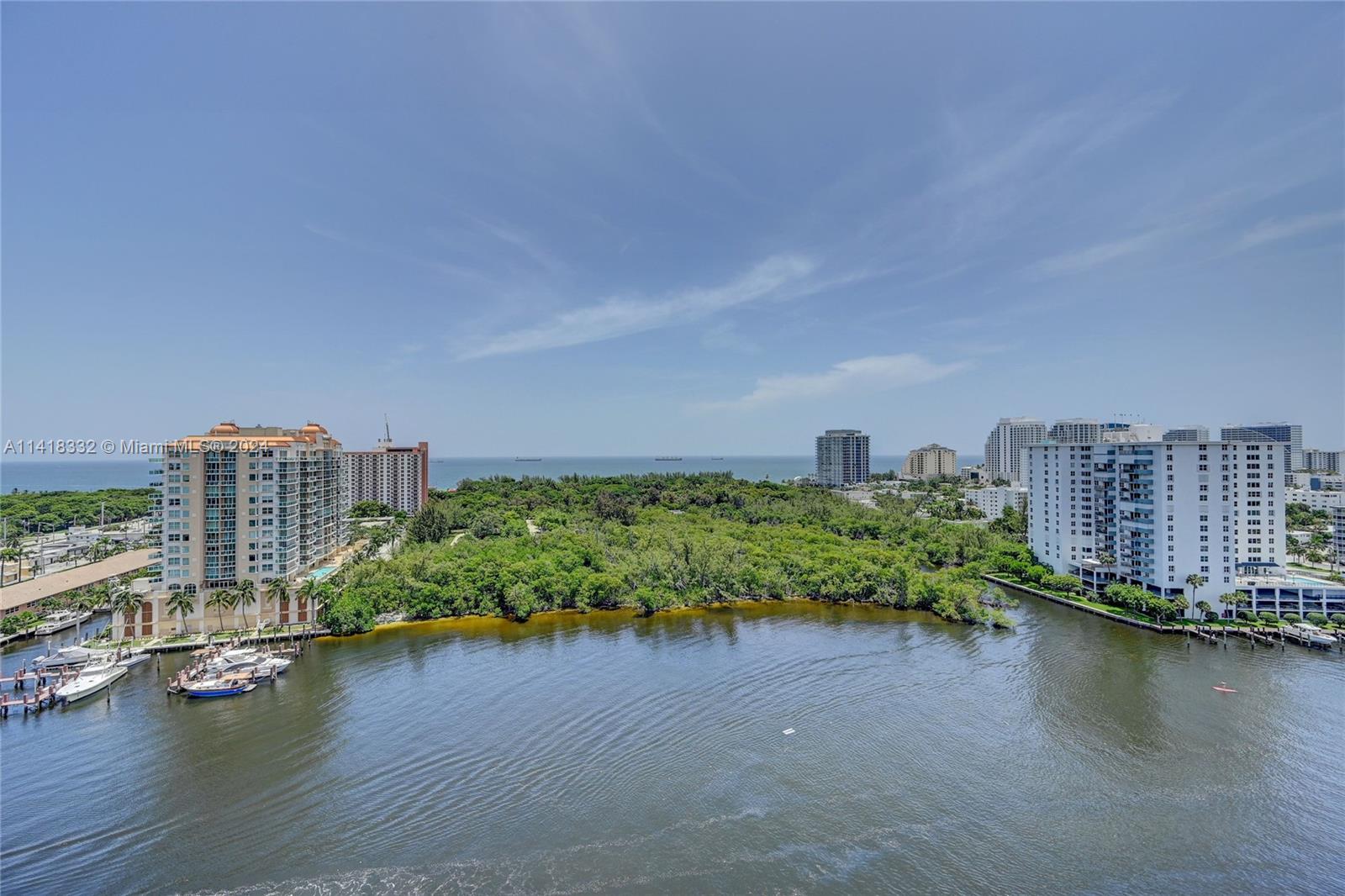 Rarely Available South Corner through unit at The Corinthian on the Intracoastal ~ 18th Floor with Captivating views of the Intracoastal, Bonnet House Gardens, and Ocean from living areas and Impressive views of Downtown from the bedrooms. Exquisitely remodeled & reconfigured primary bedroom, bath & closets.  Guest suite has added door to bathroom and built-in Murphy bed with plenty of closet space.  Impact windows & doors, in-unit Washer & Dryer,Semi-Private elevator foyer, Single garage parking space~additional car/s to park in guest parking. Amenities include rooftop heated pool, community rooms, Gym, Saunas, grill, and  24/7 Security. Professional on-site management, full reserves, friendly staff and a wonderful location are the other advantages of The Corinthian.