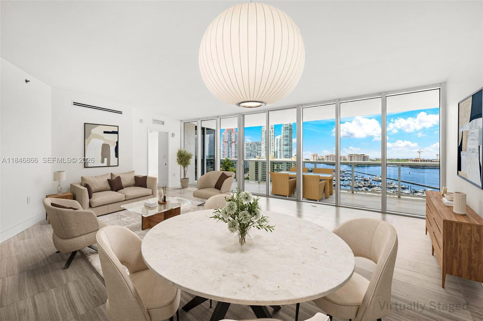 Experience one of the most desirable lines at Murano Grande, located in South Beach’s exclusive South of Fifth neighborhood. This fully renovated 2BR/2.5BA Miami Beach residence spans 1,600 SqFt with a spacious split-bedroom layout, ensuite baths, porcelain flooring, and an upgraded kitchen featuring Sub-Zero appliances and Miele dishwasher. The expansive southwest-facing terrace offers sweeping views of Biscayne Bay, the downtown skyline, Fisher Island, and partial ocean. Murano Grande is a premier full-service building with a bayfront pool with towel and food service, waterfront restaurant, full gym, tennis court, spa, concierge, valet, and 24-hour security. Pet-friendly, with 6-month rental minimum. Moments from the marina, beach, parks, and top dining.