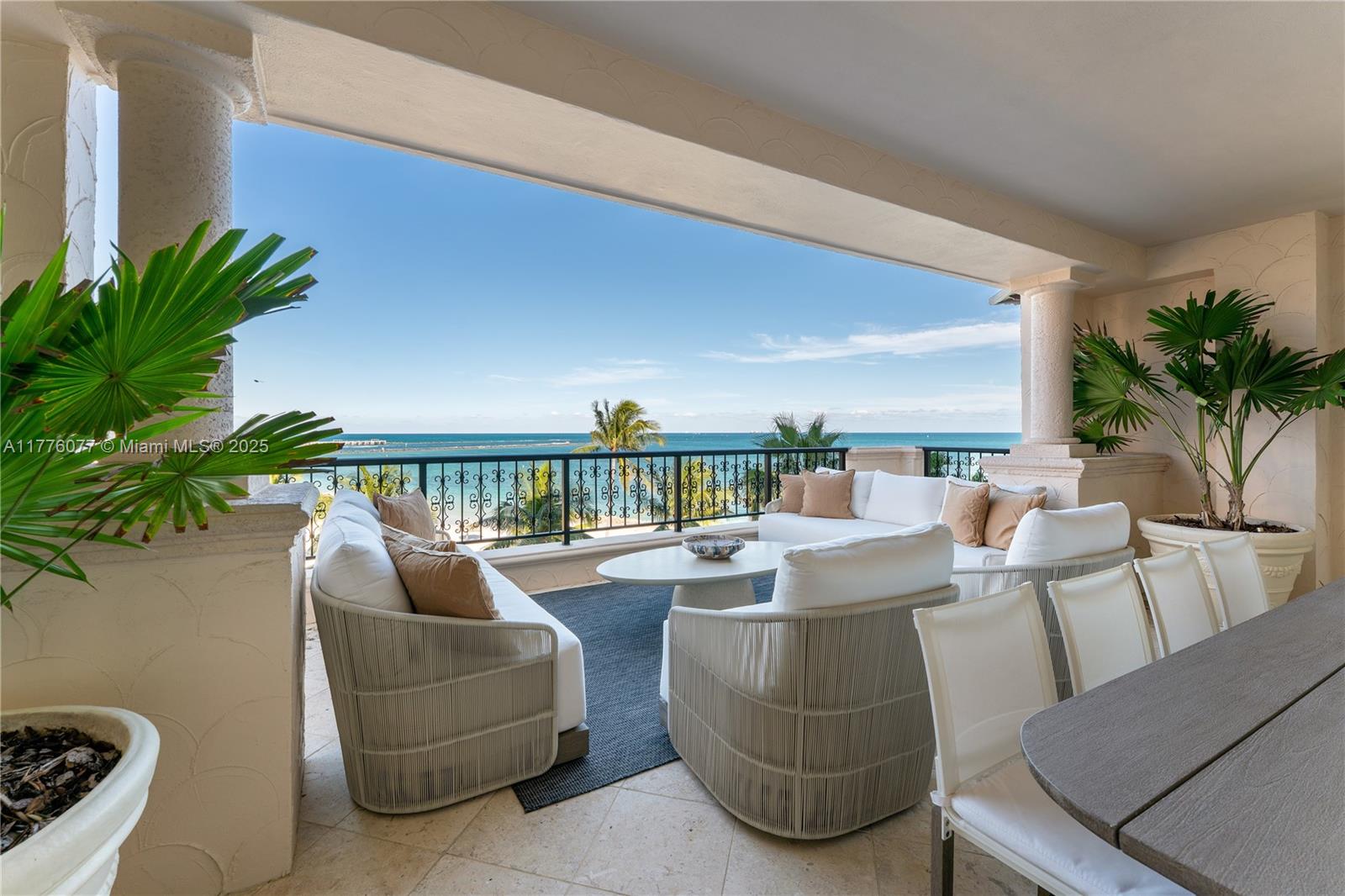 Introducing an unparalleled opportunity to own a piece of paradise on Fisher Island. This exquisite 2-bedroom, 2.5-bathroom oceanfront condominium offers 2,420 sq ft of living space, complemented by breathtaking views of Fisher Island's private beach and the Atlantic Ocean from its expansive terrace. The open-concept layout is ideal for both intimate gatherings and entertaining, with a seamless flow between the living area, dining space, and kitchen. Bathed in natural light, the residence features a primary bedroom that faces the ocean, offering stunning sunrise views each morning. The owner has approved plans to renovate the unit, transforming it into a 4-bedroom, 3.5-bathroom + Den. Please see more...for supplemental remarks.