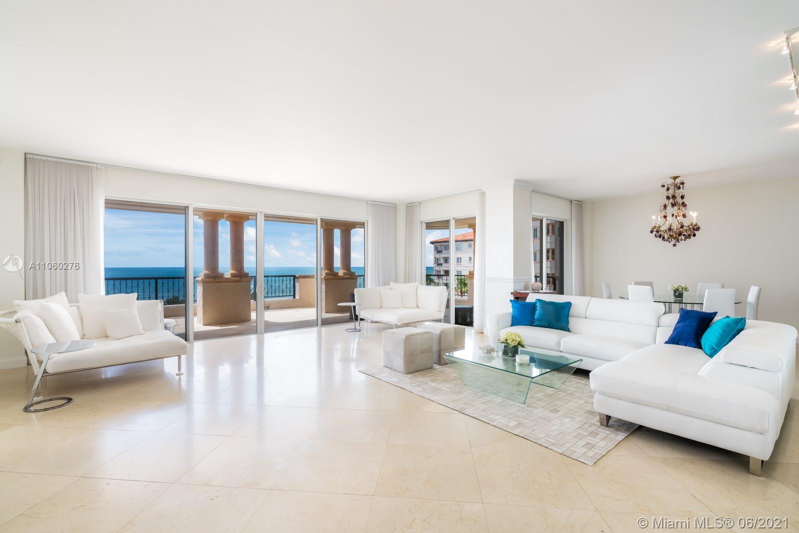 Upgrade to direct oceanfront on Fisher Island’s private beach!  Enjoy breathtaking unobstructed ocean views from the luxurious pristine 3 bedroom 3.5 bath home in the Exclusive Center stack of Oceanside boutique building with 26 residents, one of the last two building developed on the Ocean in Fisher Island.  Spacious open living room with expansive terrace overlooking the beach, impact doors, large state of the art kitchen, marble, granite and custom woodwork, 3 prime parking spaces plus golf cart.  The large Master Suite has spectacular ocean views, its own private terrace, and two walk in closets.  The extra-large secondary bedrooms have walk in closets, NO EQUITY MEMBERSHIP REQUIRED.