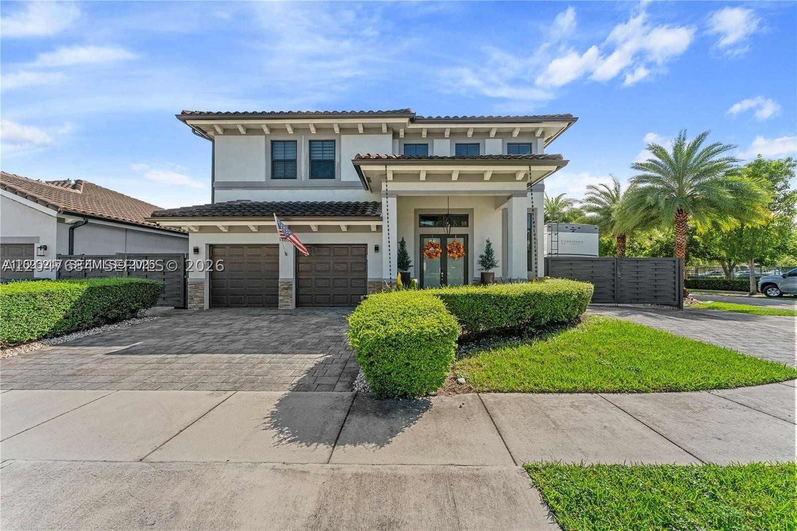Stunning & immaculate 2017 corner home! This two-story gem offers one bedroom and full bath downstairs with
exterior access that doubles as a cabana bath. Enjoy a formal living room, family room, and spacious kitchen.
French doors open to a backyard oasis with a heated salted pool & hot tub, pergola, and terrace. Home features
two storage sheds, huge side entrance perfect for an RV or boat with full hook up, two-car garage, zebra blinds,
two A/C units, all-impact windows and doors, Samsung washer & dryer about two years old, cabinetry in the
laundry room, built-out California closets in every room and plenty of additional parking both on the property and
across the street at the dead end. Both chandeliers in the living/dinning area convey. Located next to an A rated
charter school! NO HOA!