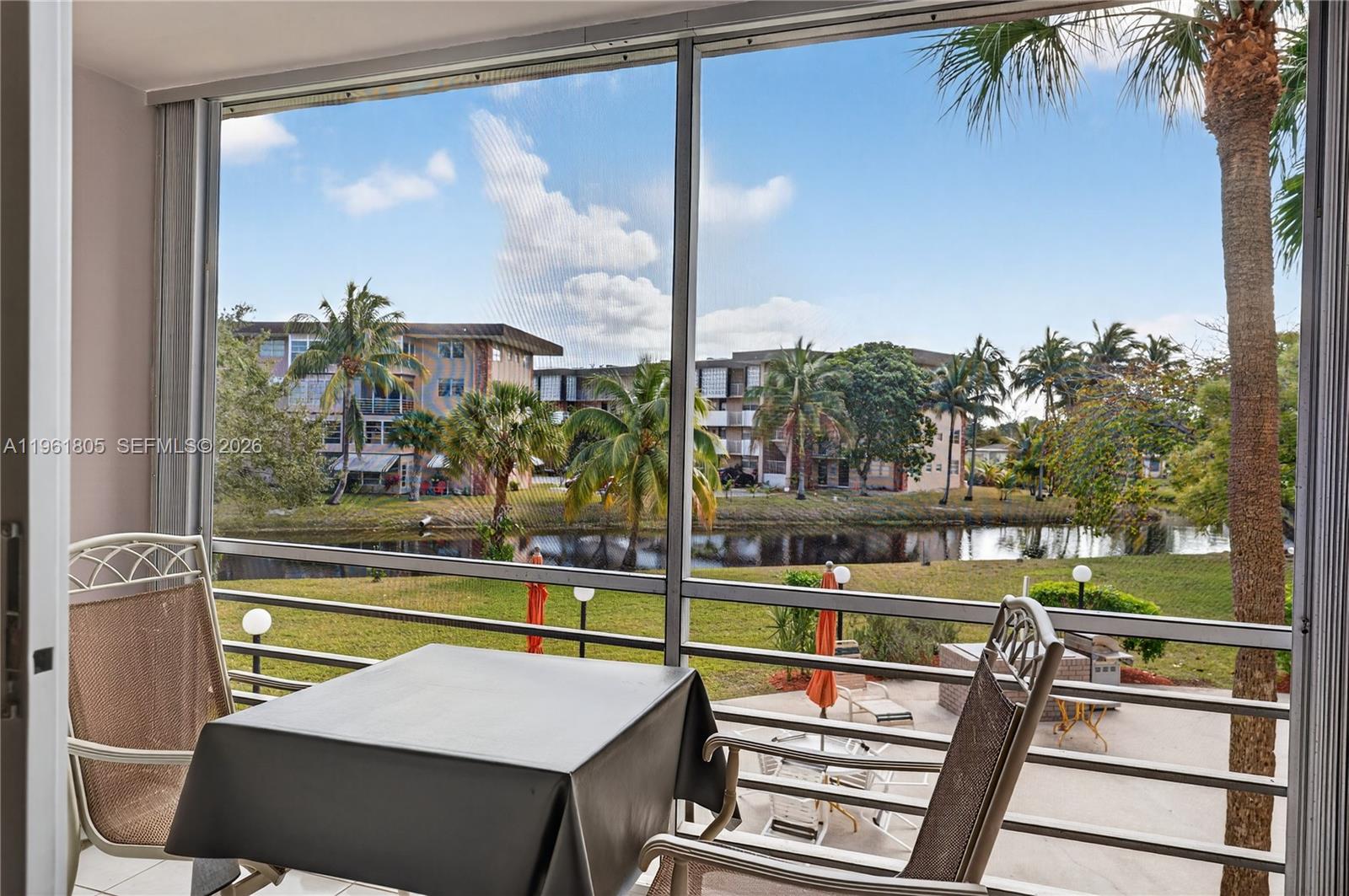 Best view in the building,this beautiful 1 bedroom offers an amazing and peaceful lake view with screened balcony,bathroom has direct access from the master bedroom,spacious walk-in closet,ceramic floors throughout the unit.No assessements ,50 years inspection is done.this well-maintained HOPA community offers library,gym,pool,pickleball and many activities,excellent location close to Walmart,Turnpike,restaurants and shops,easy to show.