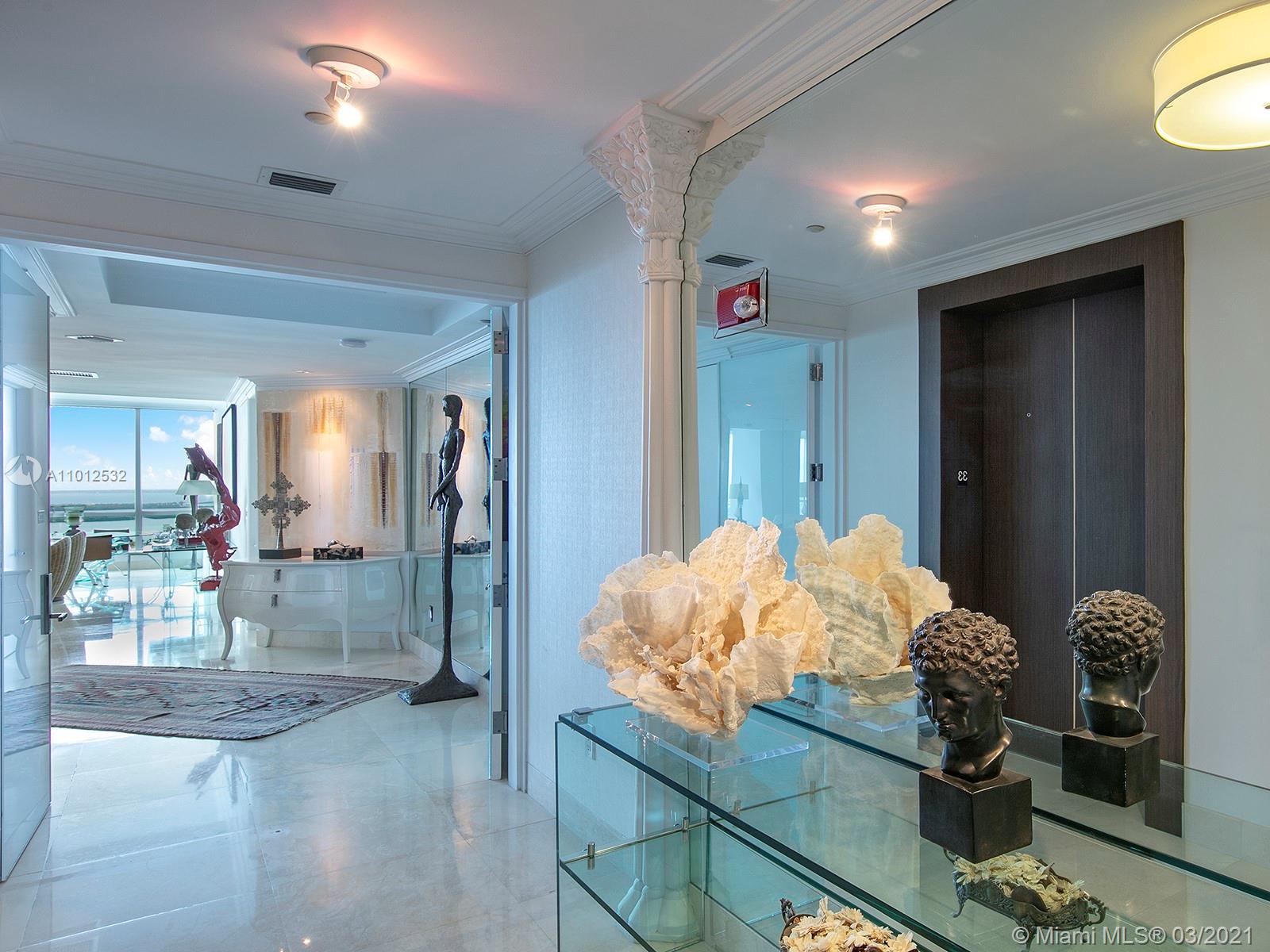 Desirable 02 line spacious layout residence with a private foyer landing, marble flooring, custom designed baths, recessed lighting, automated shades and tasteful built-ins. Storage #191. Enjoy amazing views of Fisher Island, osean, Cruise ship Alley and downtown. Continuum continues to set standards for luxury urban living. Its white-glove services gym, spa and beach/pool service. All in South of Fifth, the most desirable neighborhood with its pristine beach and fine dining.