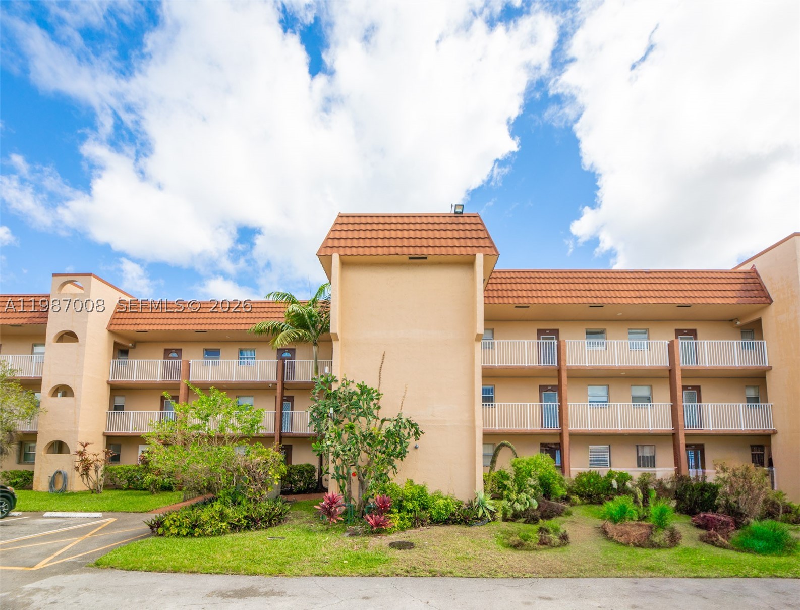 Charming 55+ HOPA condo in Sunrise Lakes Phase 3! Garden-style unit with assigned parking and peaceful landscaped views. Spacious layout with larger square footage than other 1-bedroom units. Features new screened patio with metal frame. HOA includes water, trash, and light interior repairs. Community offers pool, clubhouse, and tennis courts. Conveniently located near shopping and dining. Perfect for active adult living! SELLER IS COVERING TITLE COST.